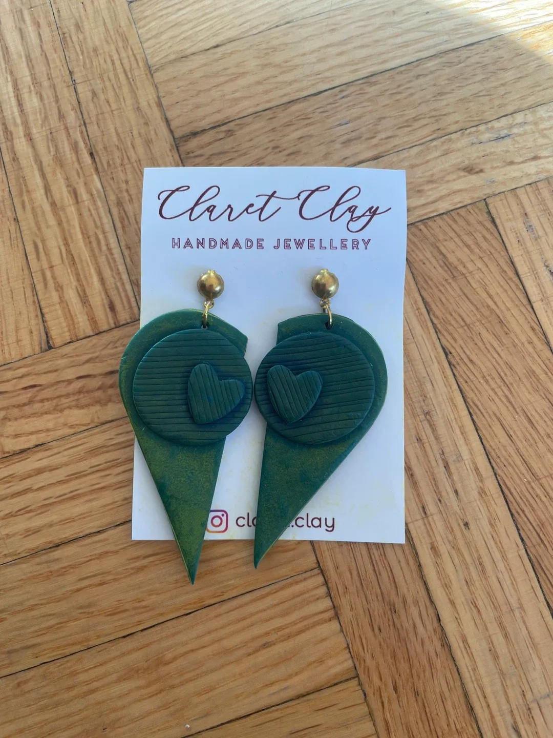 Claret Clay Handmade Green Earrings