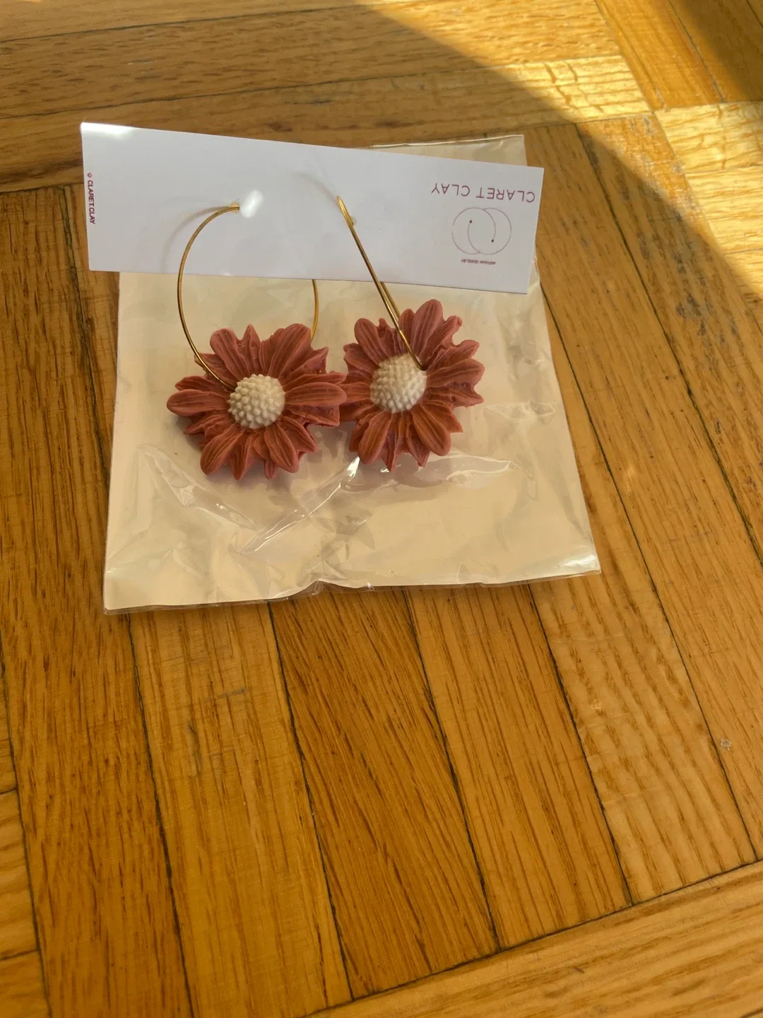 Claret Clay Flower Hoop Earrings - New!