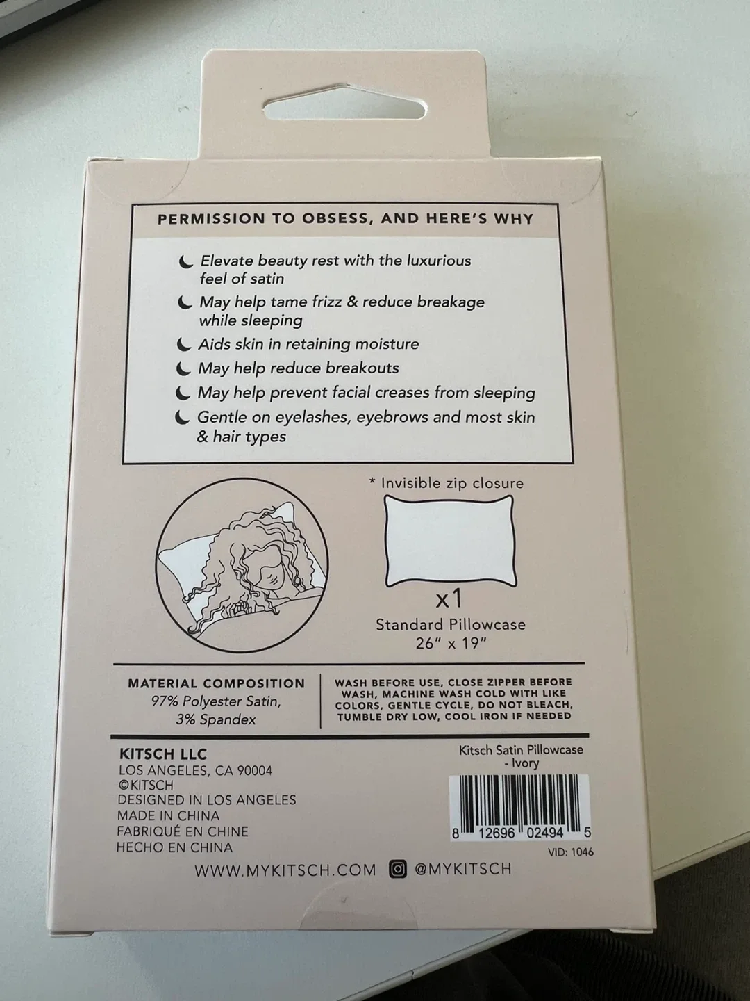 Kitsch Satin Pillowcase - Ivory, Standard Size image indicator(2)