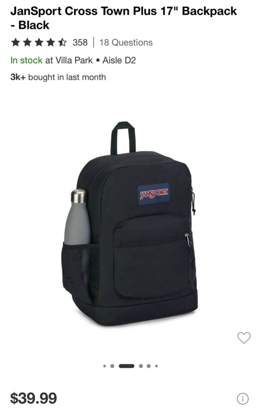JanSport Cross Town Plus 17" Backpack - Black - photo 2
