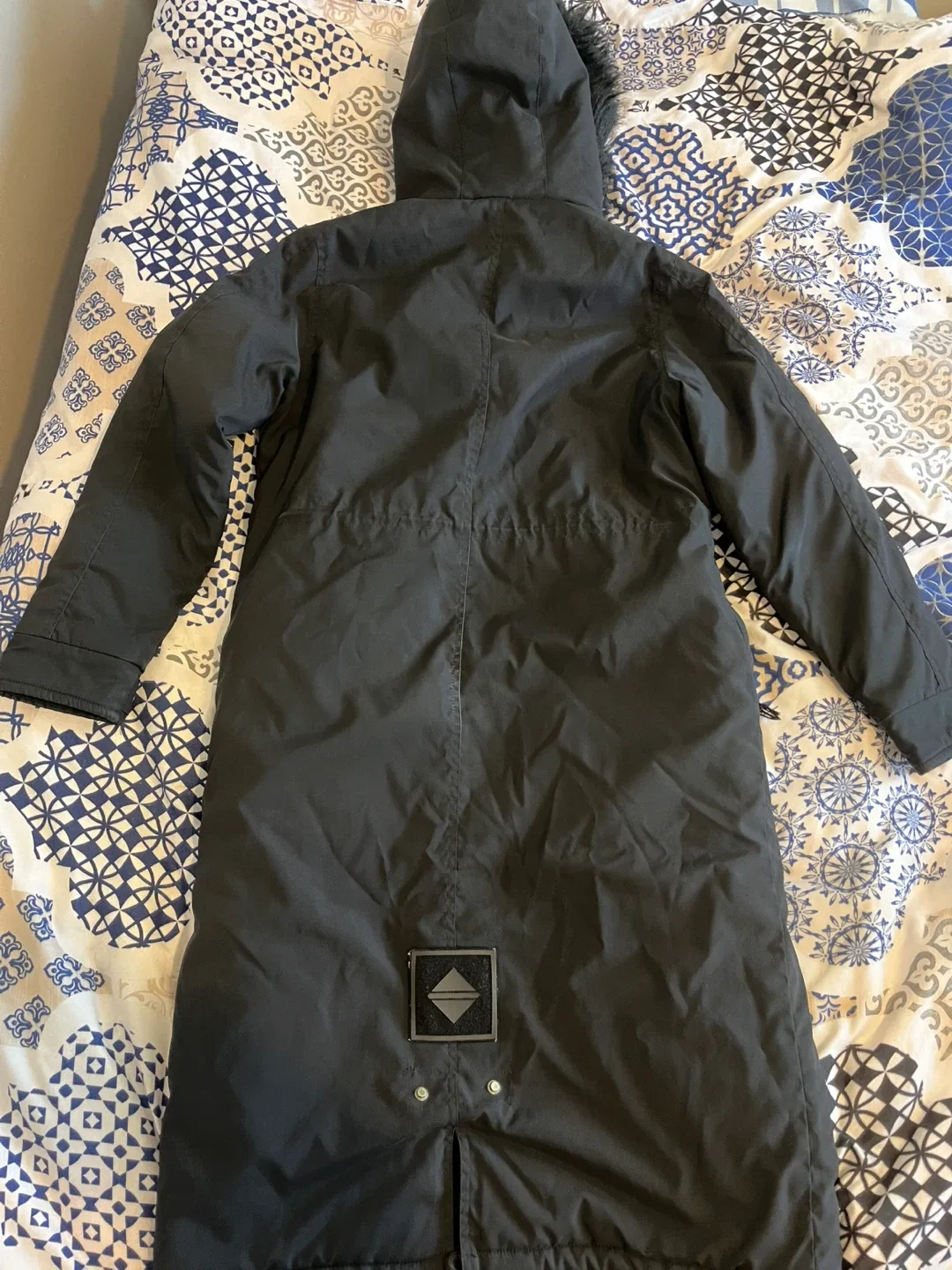 Black Long Winter Coat with Faux Fur Hood image indicator(2)