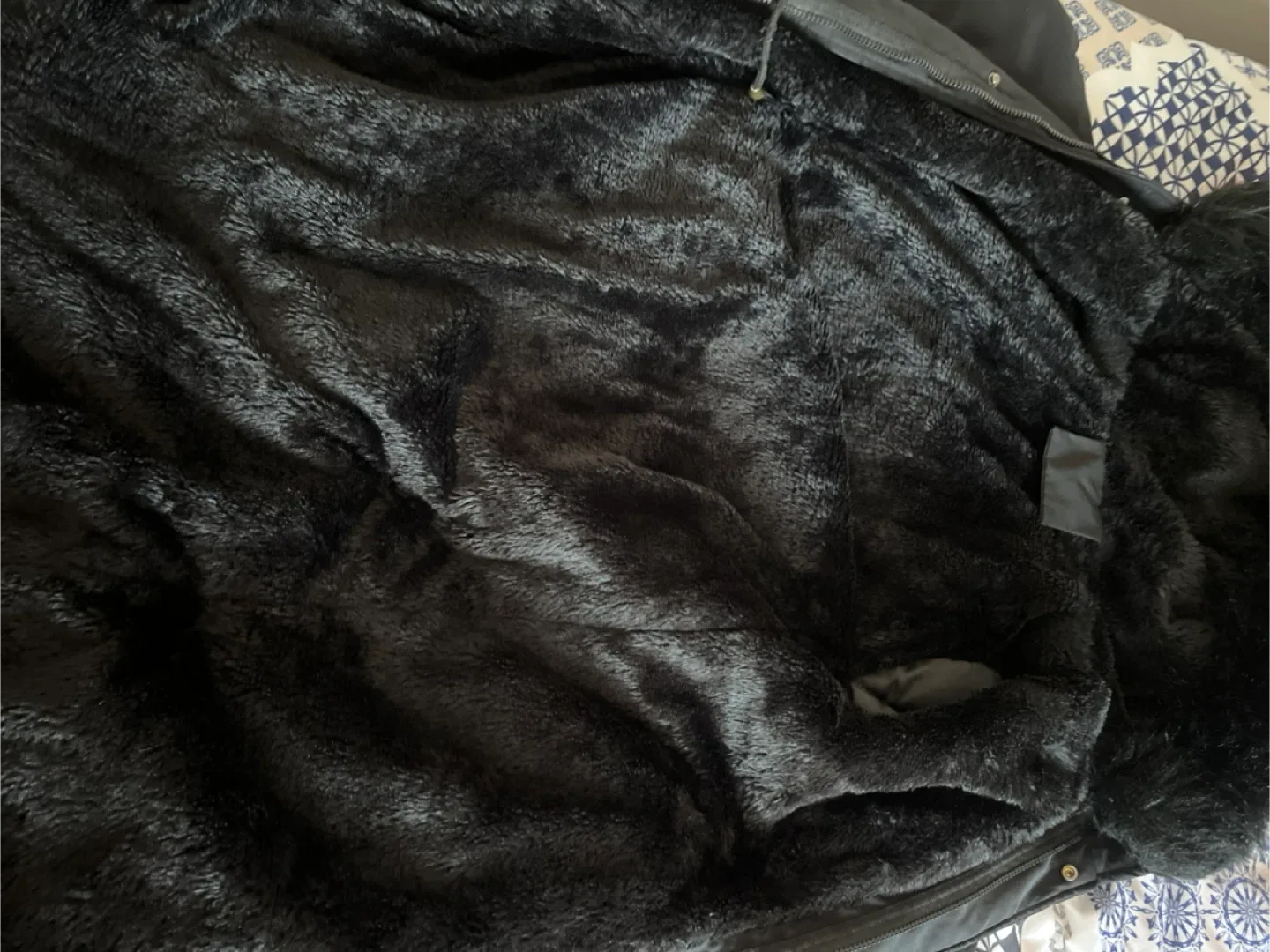 Black Long Winter Coat with Faux Fur Hood image indicator(3)