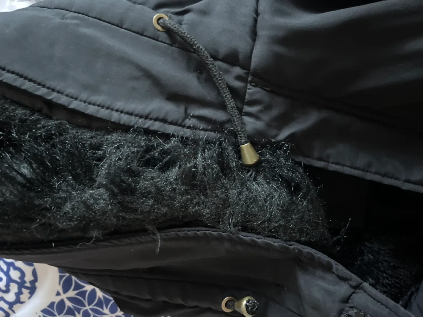 Black Long Winter Coat with Faux Fur Hood image indicator(6)