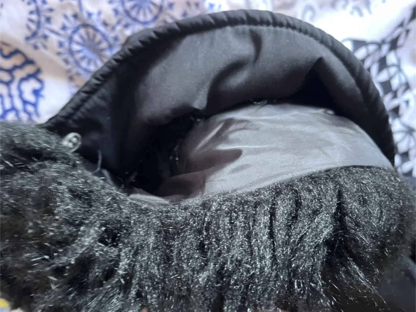 Black Long Winter Coat with Faux Fur Hood image indicator(7)