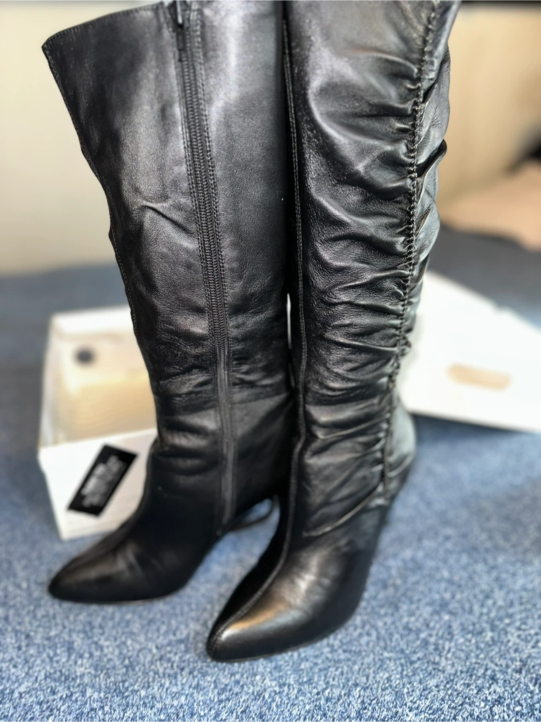 Shoes Black Leather Knee-High Boots