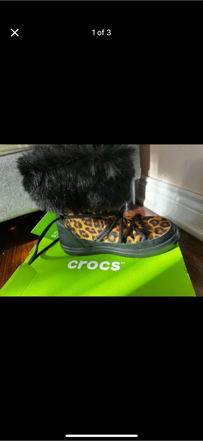 Crocs Leopard Print Faux Fur Boots - Size 8