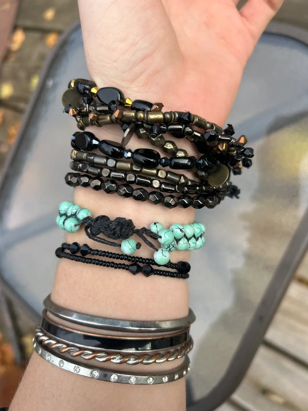 LOT- Assorted Bracelets - Black, Turquoise, Silver image indicator(2)