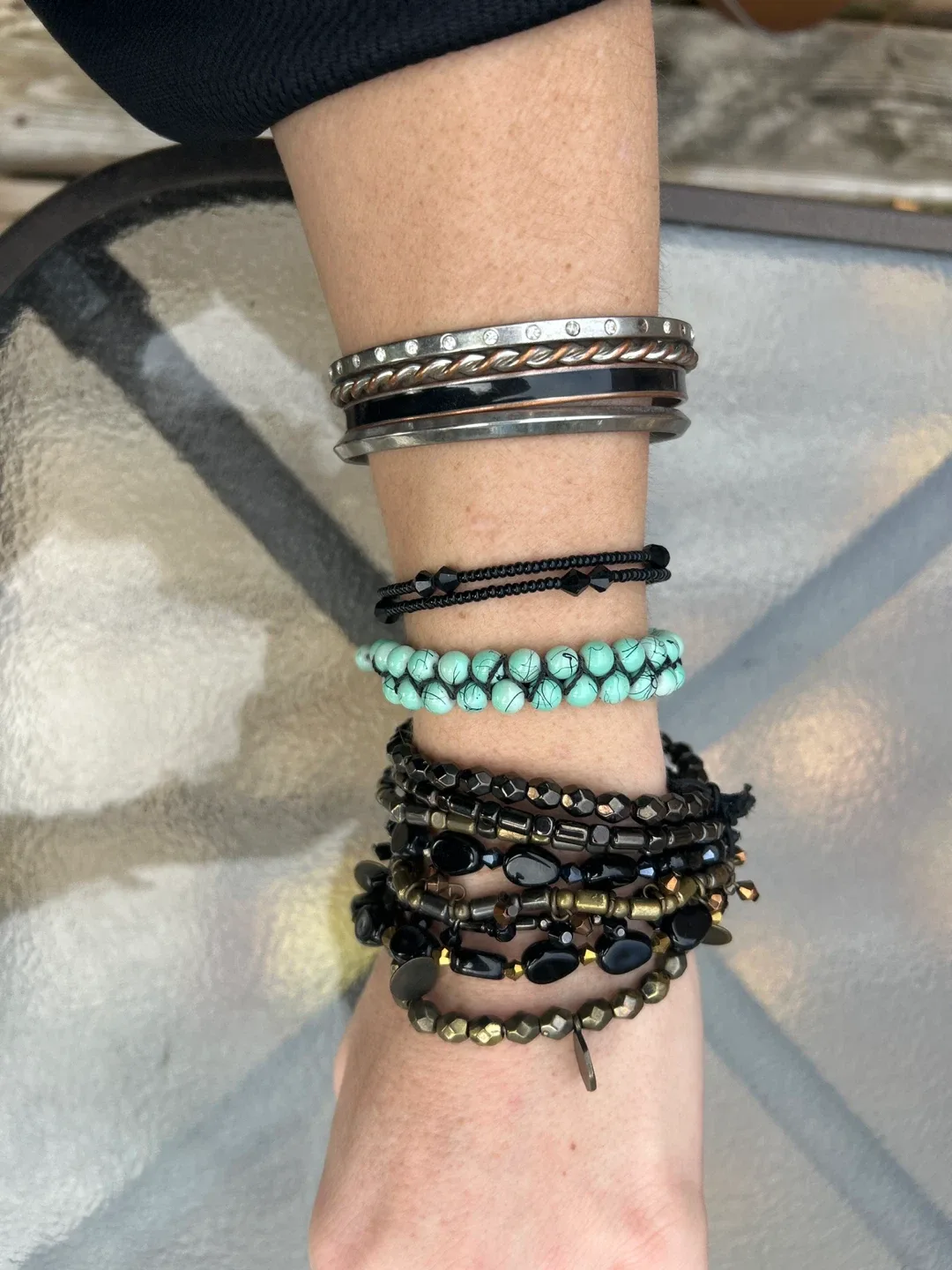 LOT- Assorted Bracelets - Black, Turquoise, Silver image indicator(8)