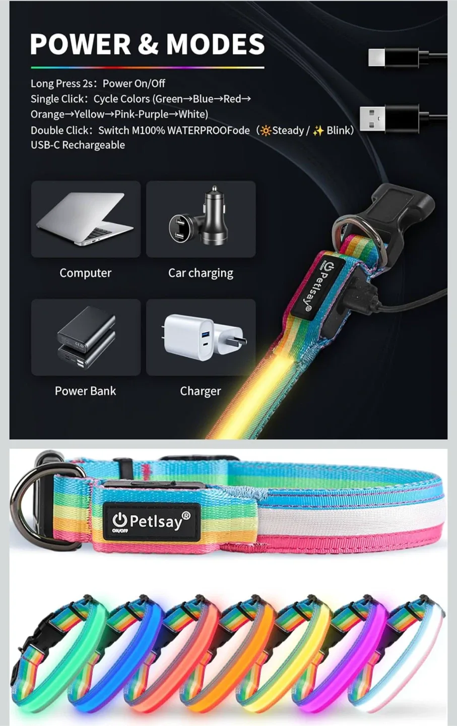 Rechargeable LED Dog Collar image indicator(3)