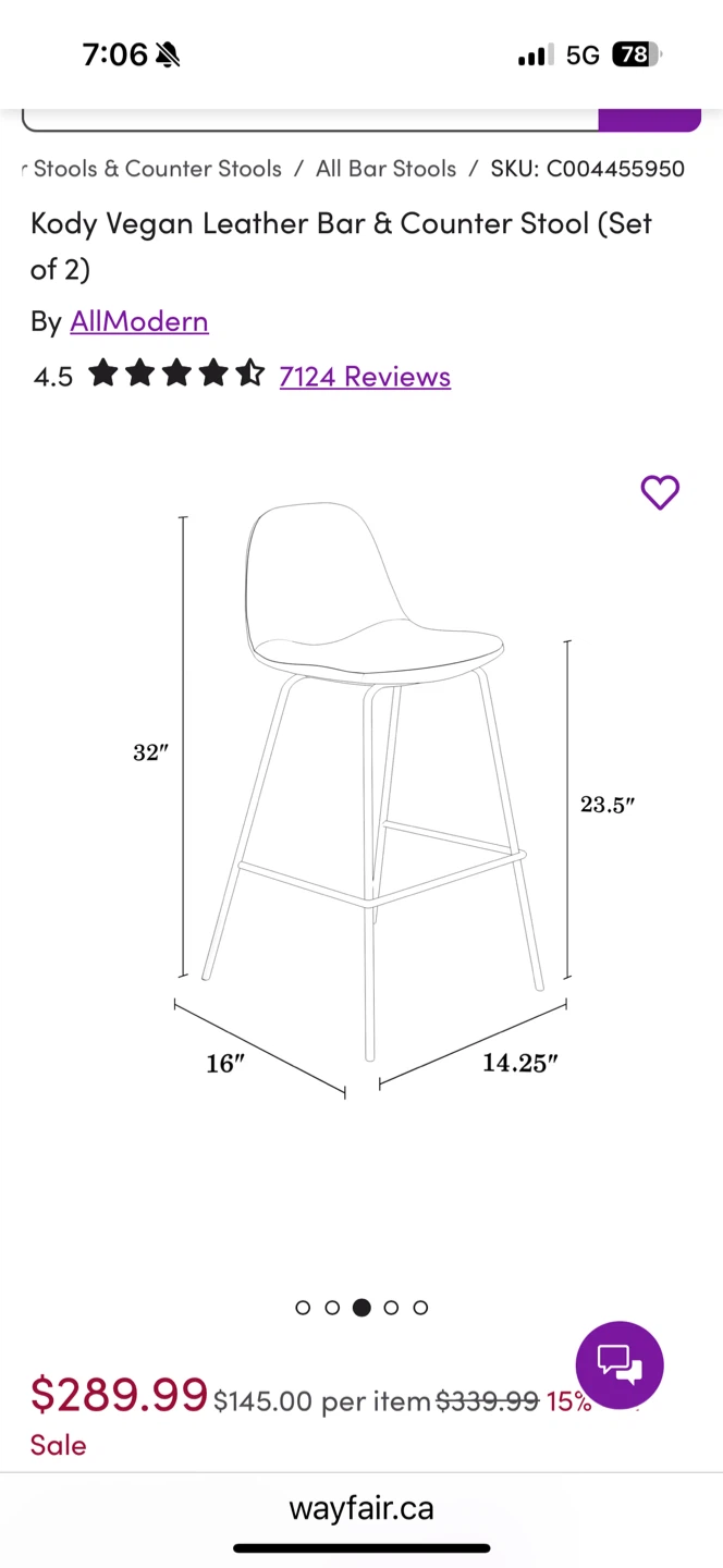 AllModern Kody Vegan Leather Bar Stools (Set of 2) - photo 2