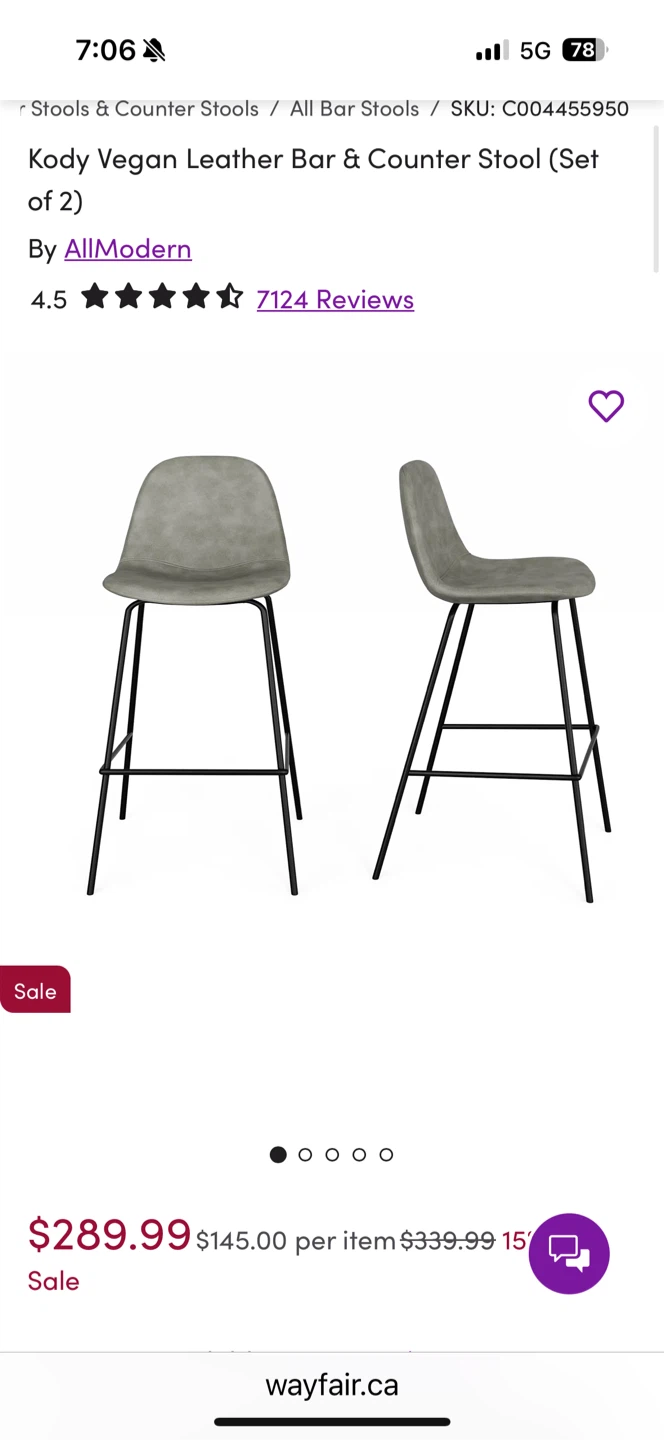 AllModern Kody Vegan Leather Bar Stools (Set of 2)