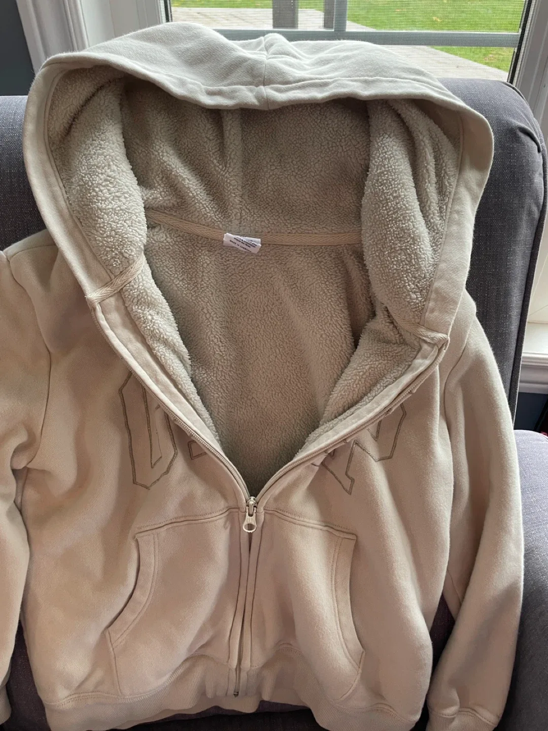 GAP Kids Sherpa-Lined Full Zip Hoodie - Beige size 12 image indicator(3)