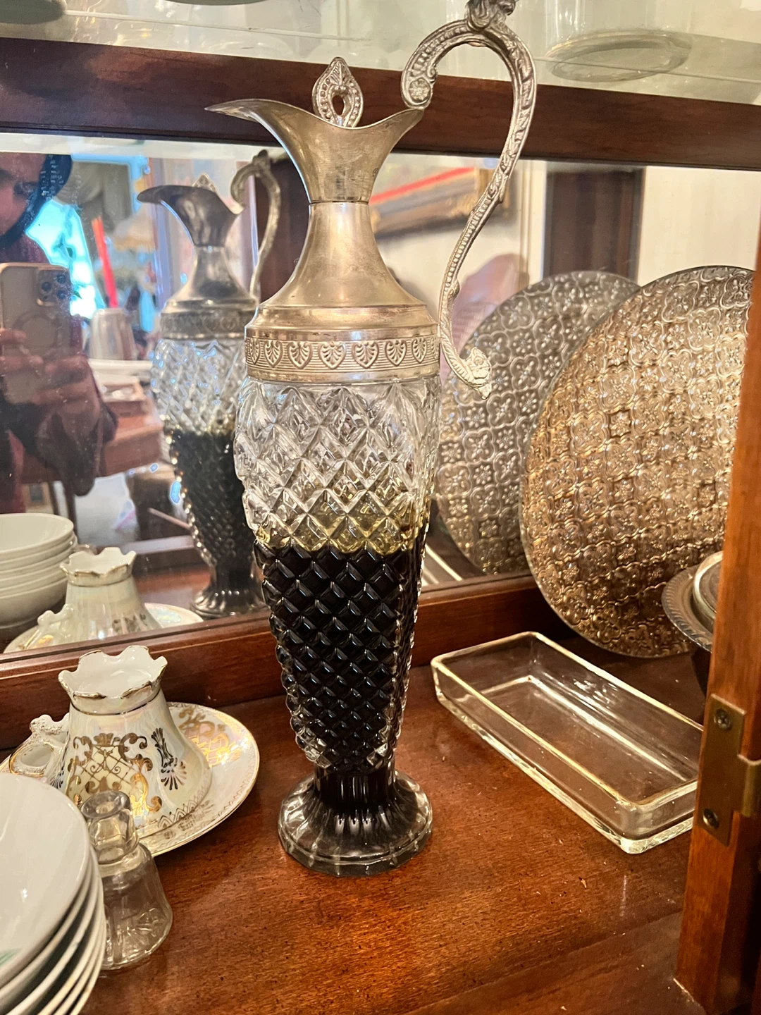 Vintage Glass Decanter with Silver Handle