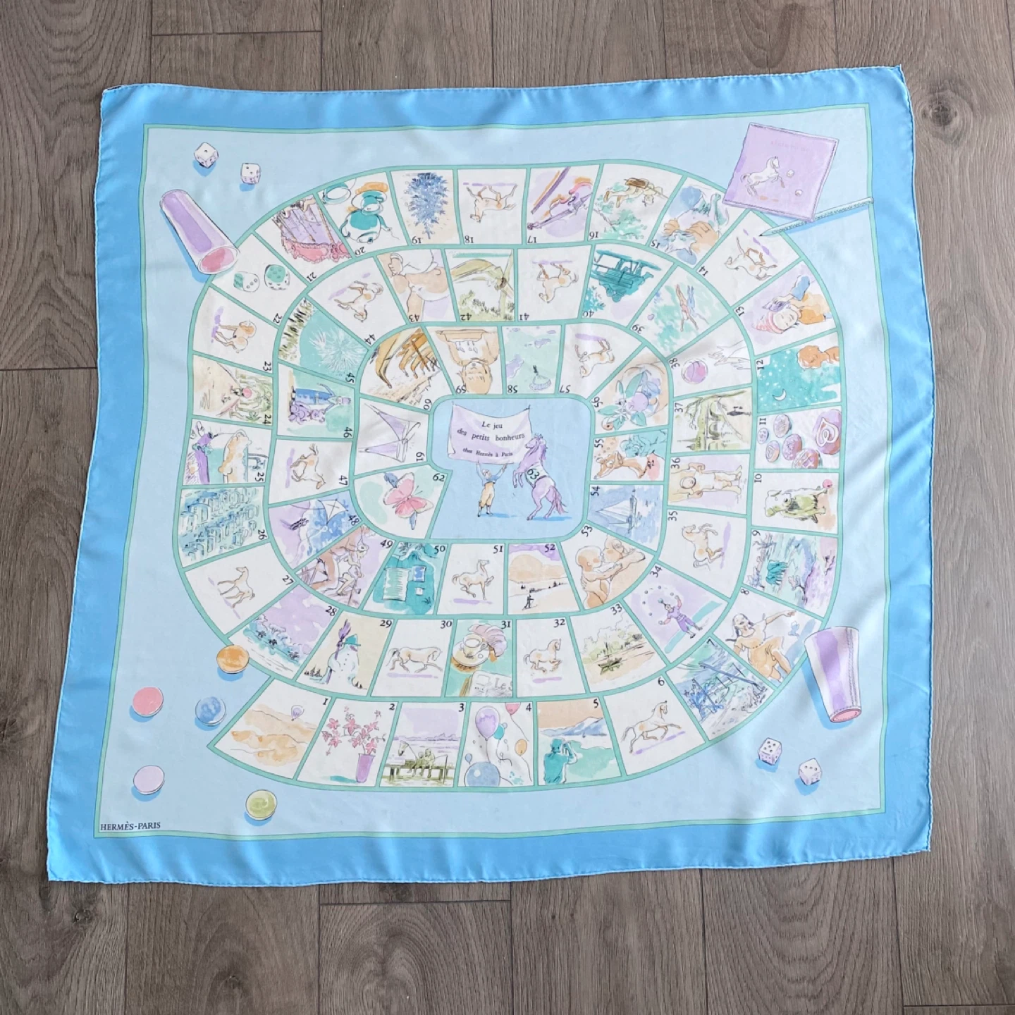 Authentic Hermès Silk Scarf  "Le Jeu des Petits Bonheurs" - photo 3