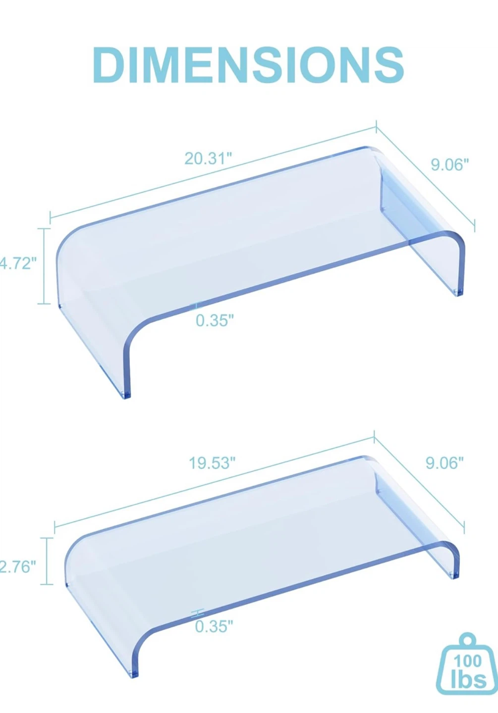 Blue Acrylic Dual Monitor Stand Riser - photo 3