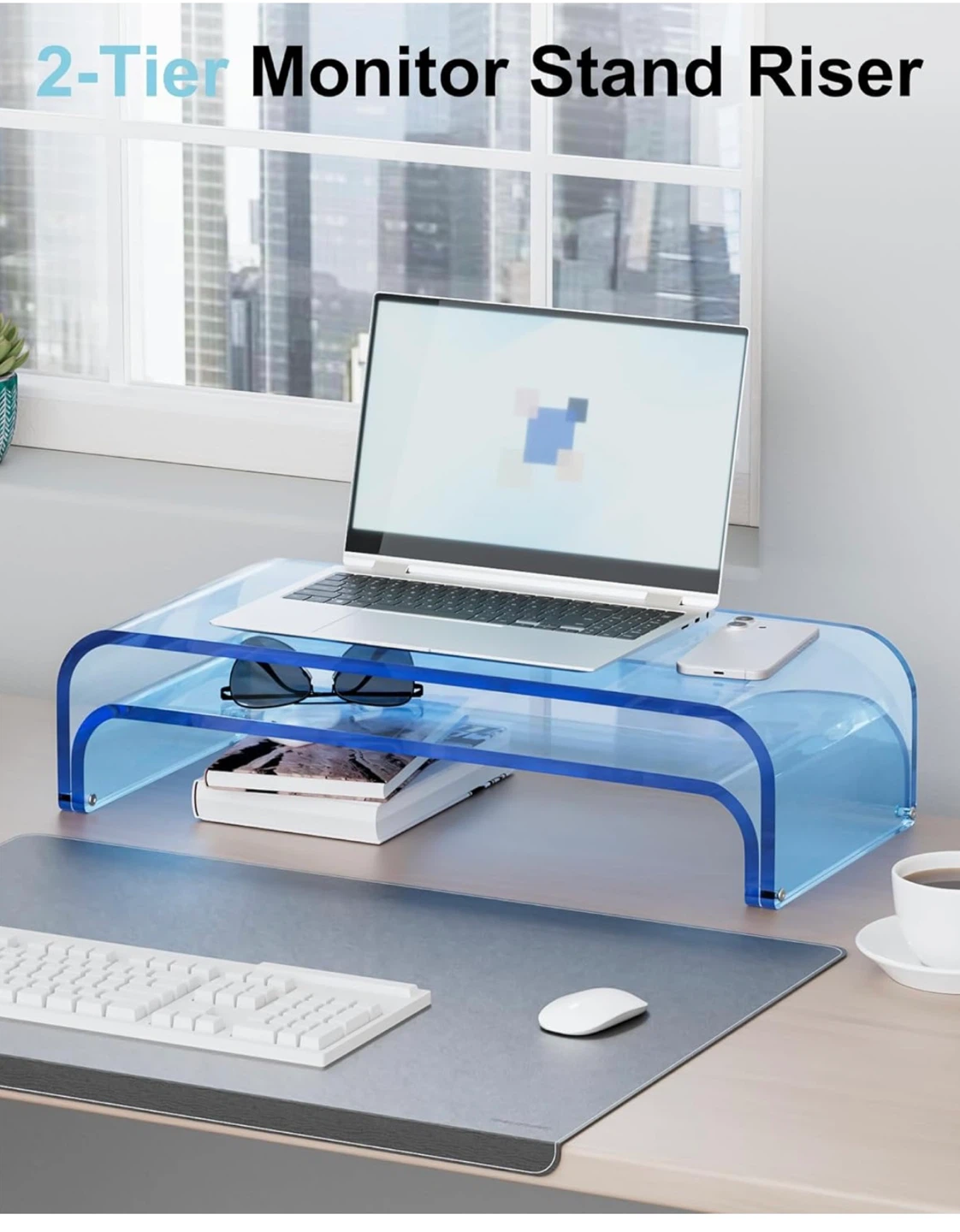 Blue Acrylic Dual Monitor Stand Riser - photo 5