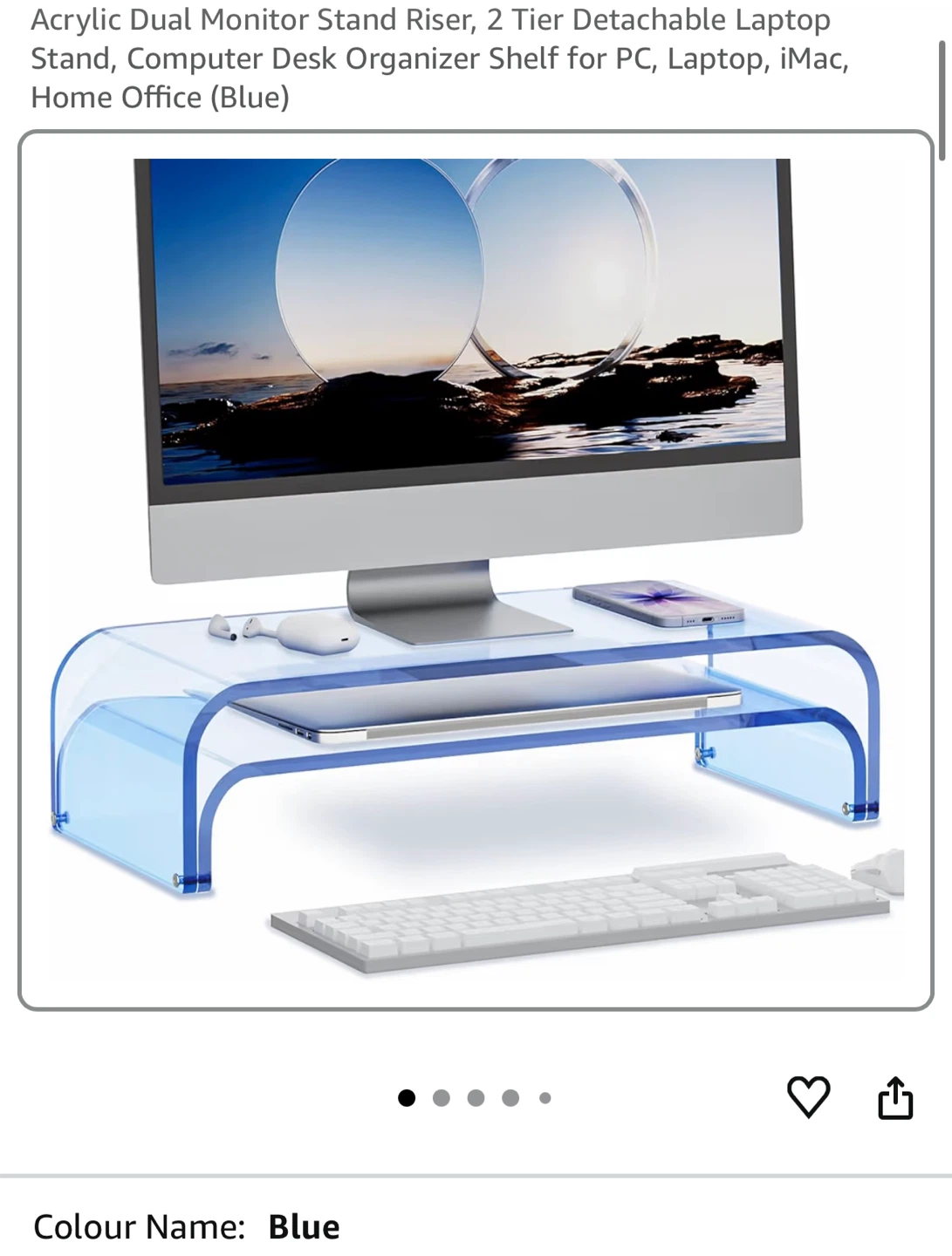 Blue Acrylic Dual Monitor Stand Riser