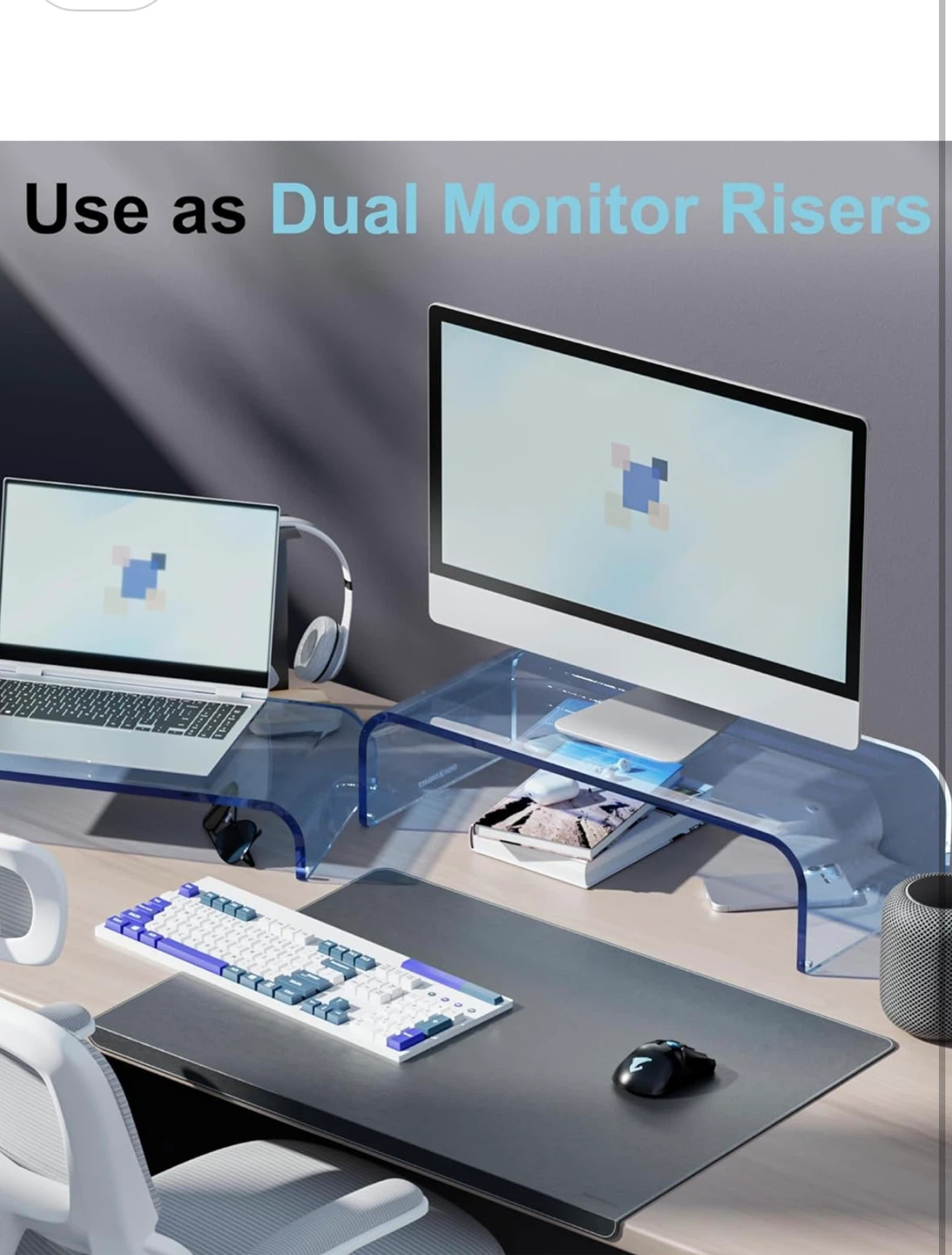 Blue Acrylic Dual Monitor Stand Riser - photo 4