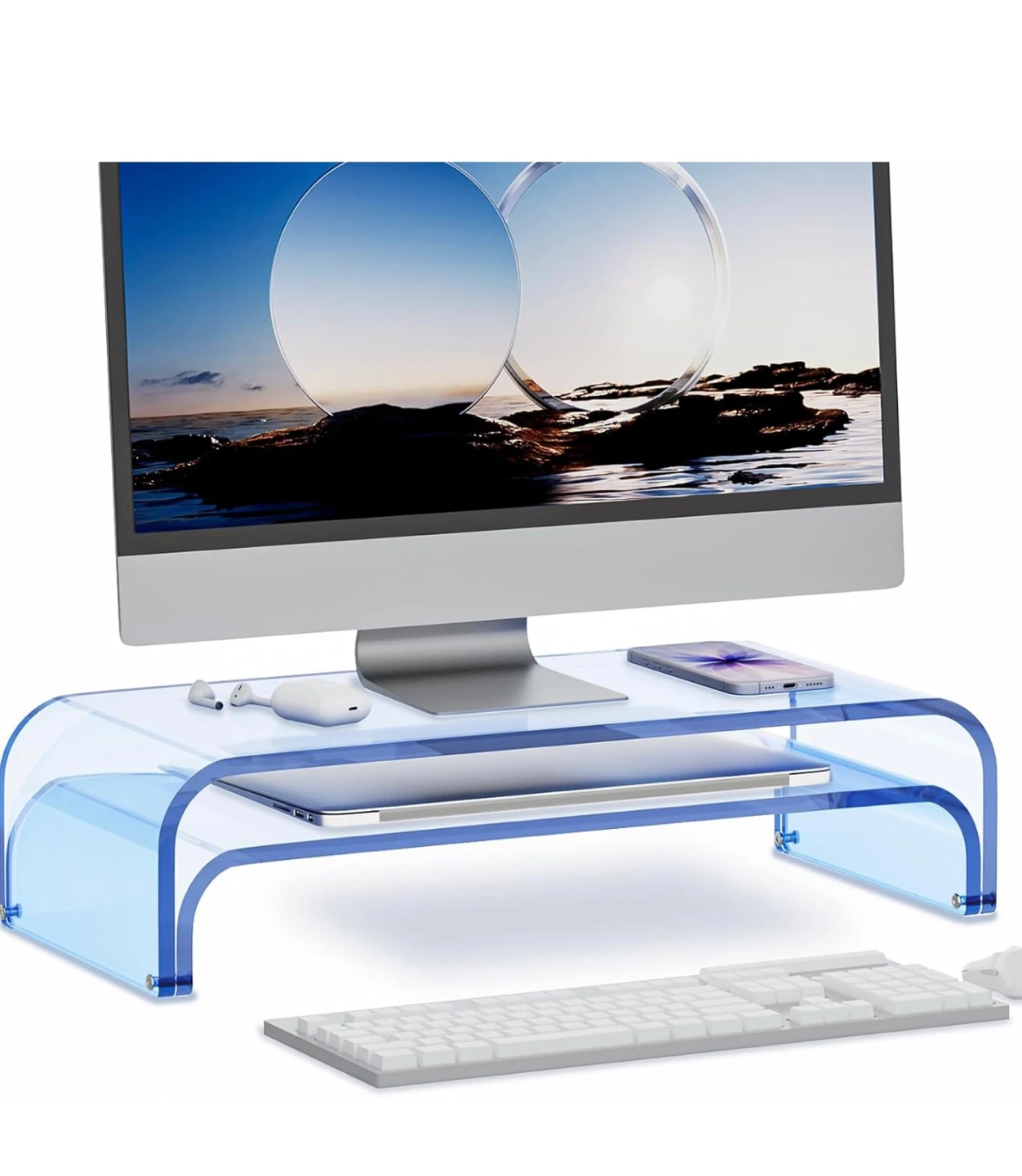 Blue Acrylic Dual Monitor Stand Riser - photo 2