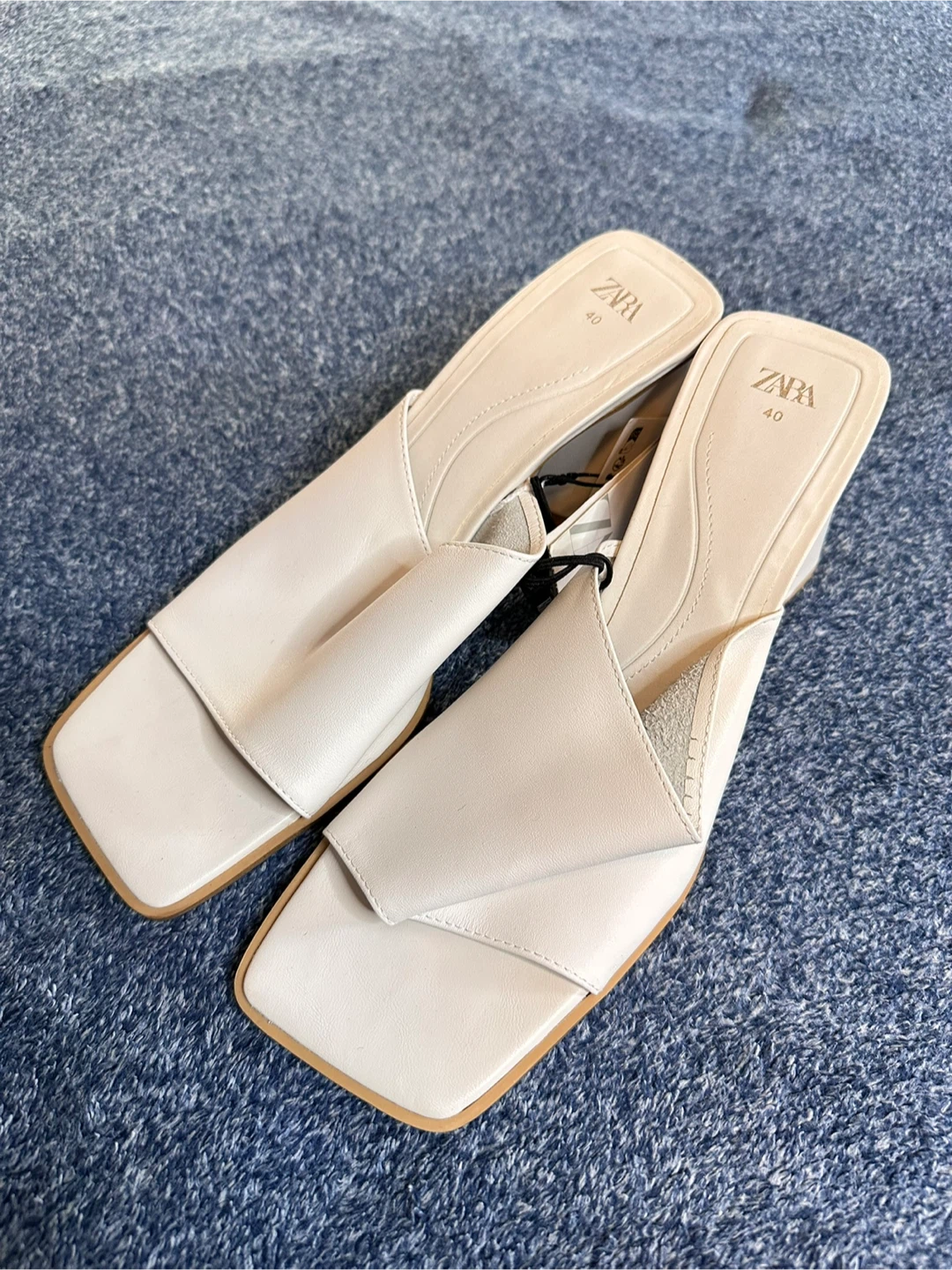 Zara White Leather Heeled Sandals - Size 10 woman