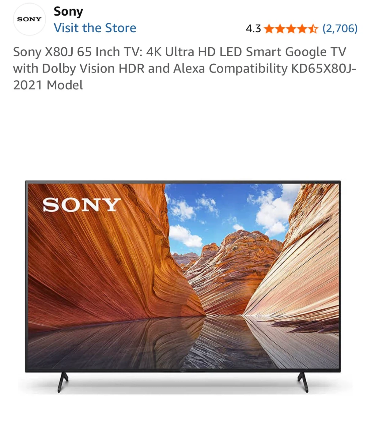 Sony X80J 65 inch 4K Ultra HD LED Smart Google TV
