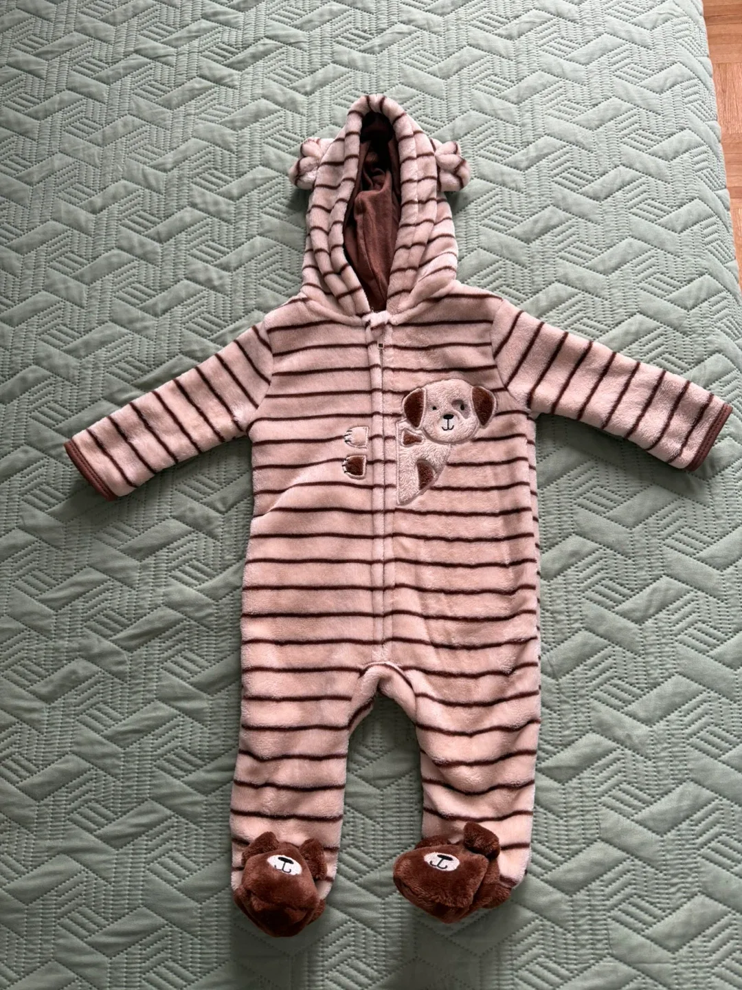 Striped Dog Plush Baby Onesie
