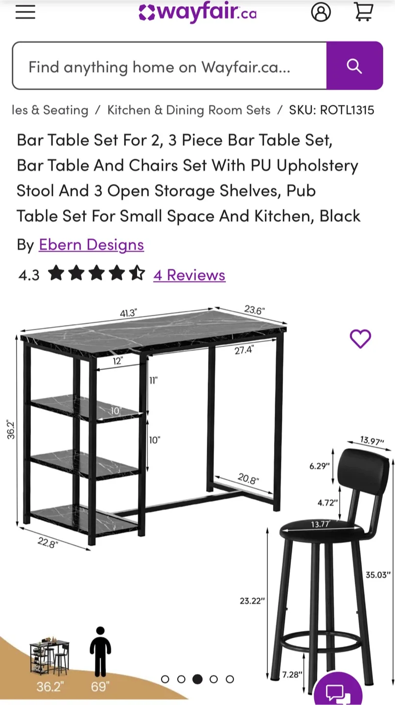 Ebern Designs 3-Piece Black Bar Table Set image indicator(2)