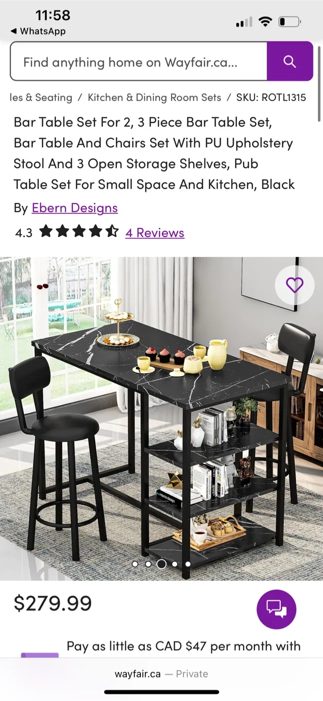 Ebern Designs 3-Piece Black Bar Table Set image indicator(4)