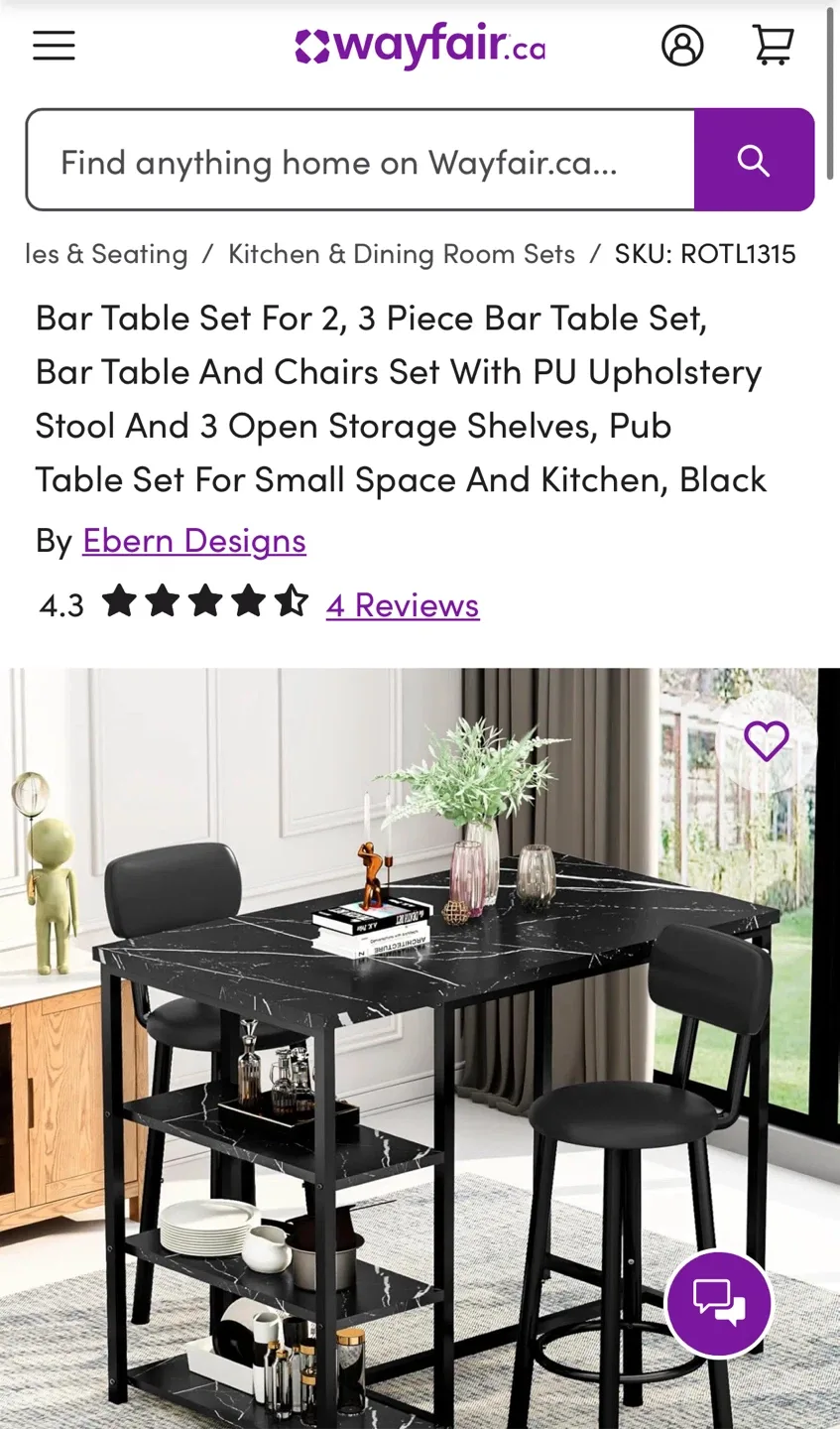 Ebern Designs 3-Piece Black Bar Table Set image indicator(3)