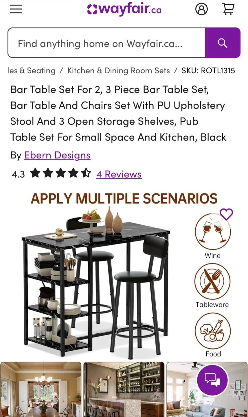 Ebern Designs 3-Piece Black Bar Table Set image indicator(5)