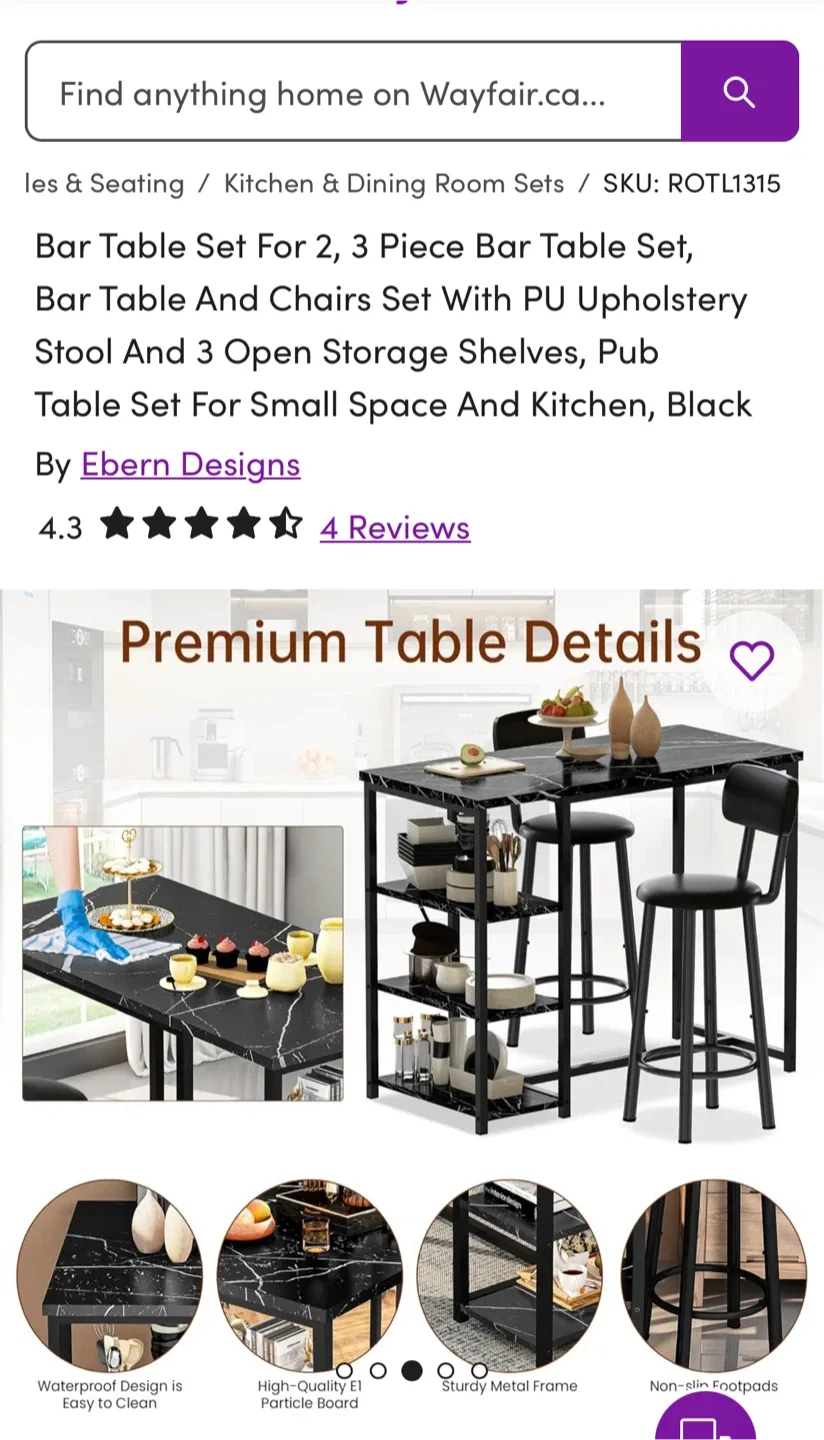 Ebern Designs 3-Piece Black Bar Table Set image indicator(6)