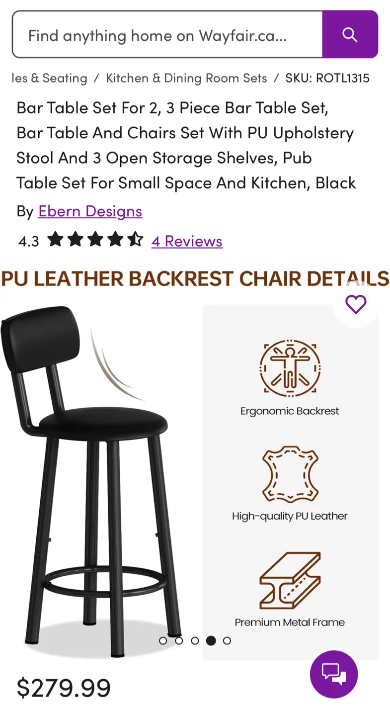 Ebern Designs 3-Piece Black Bar Table Set image indicator(7)