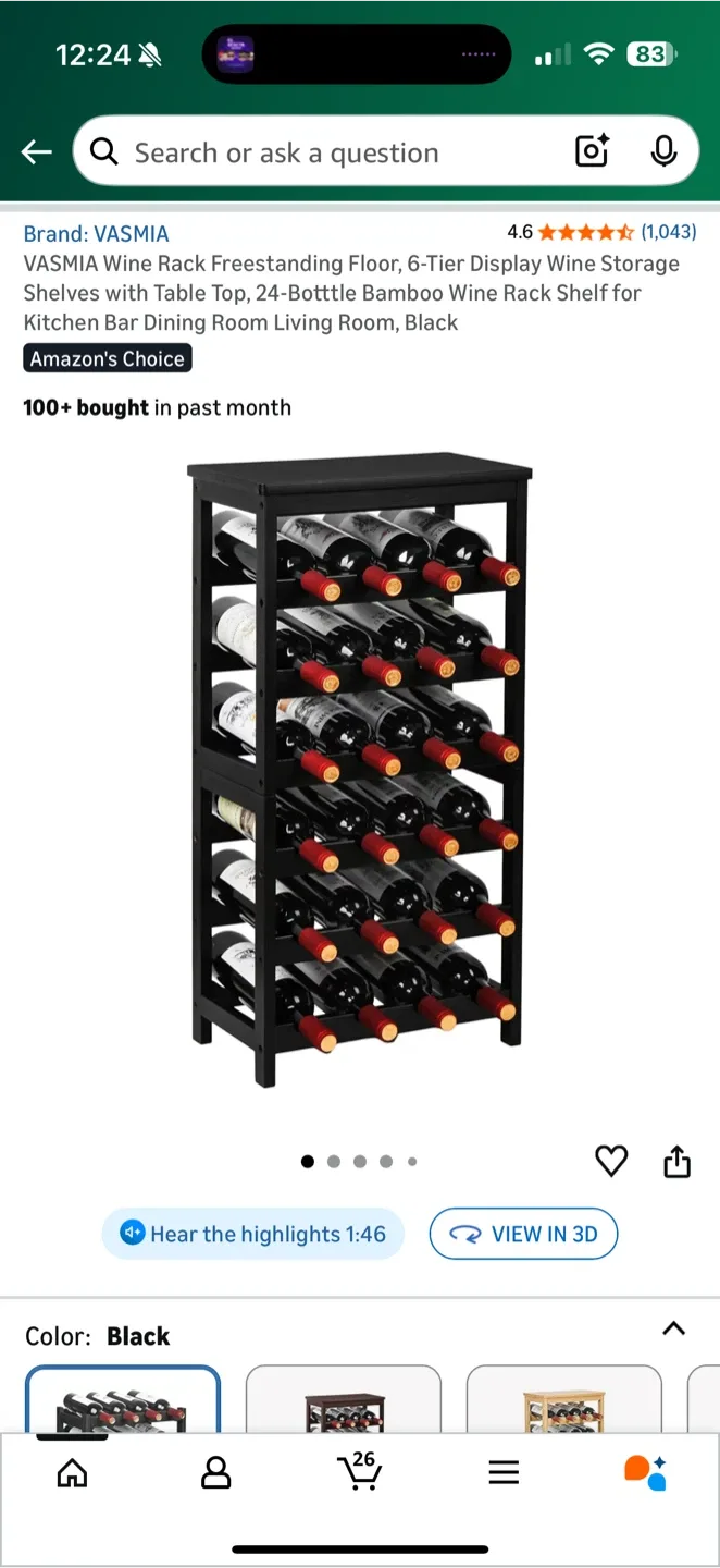 VASMIA 6-Tier Black Wine Rack image indicator(5)