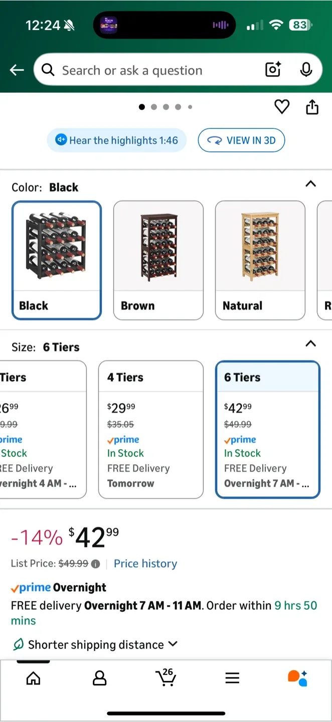 VASMIA 6-Tier Black Wine Rack image indicator(4)