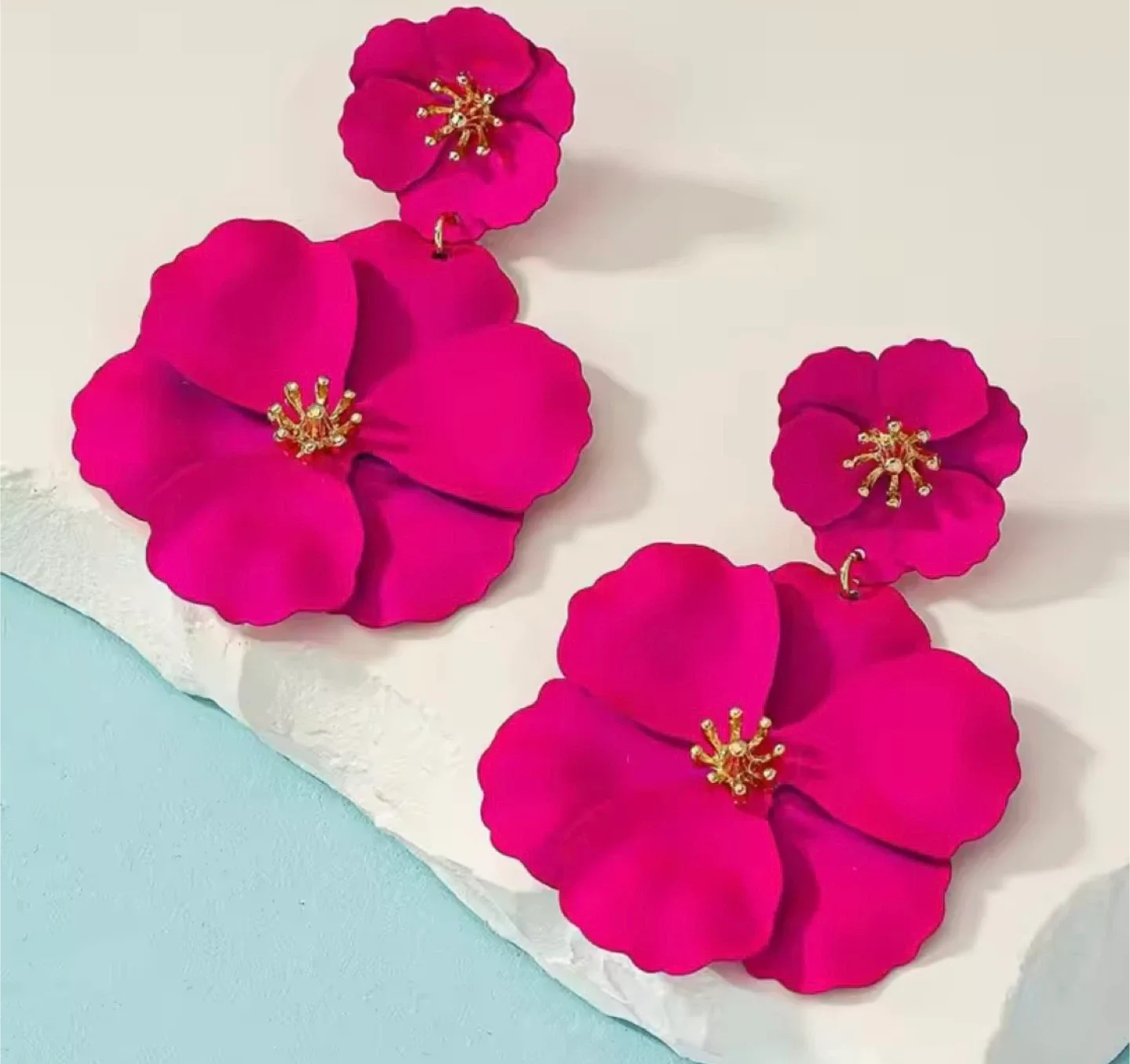 Flower Drop Earrings white fuchsia