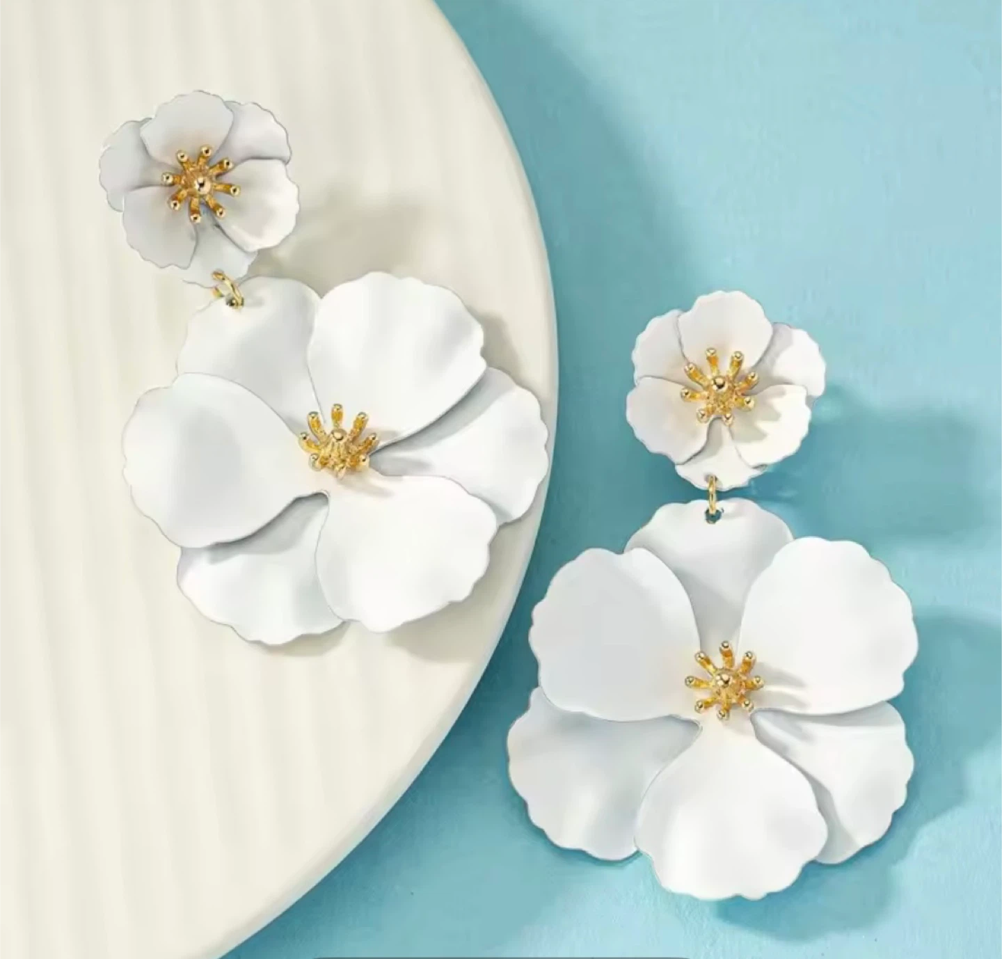 Flower Drop Earrings white fuchsia - photo 3