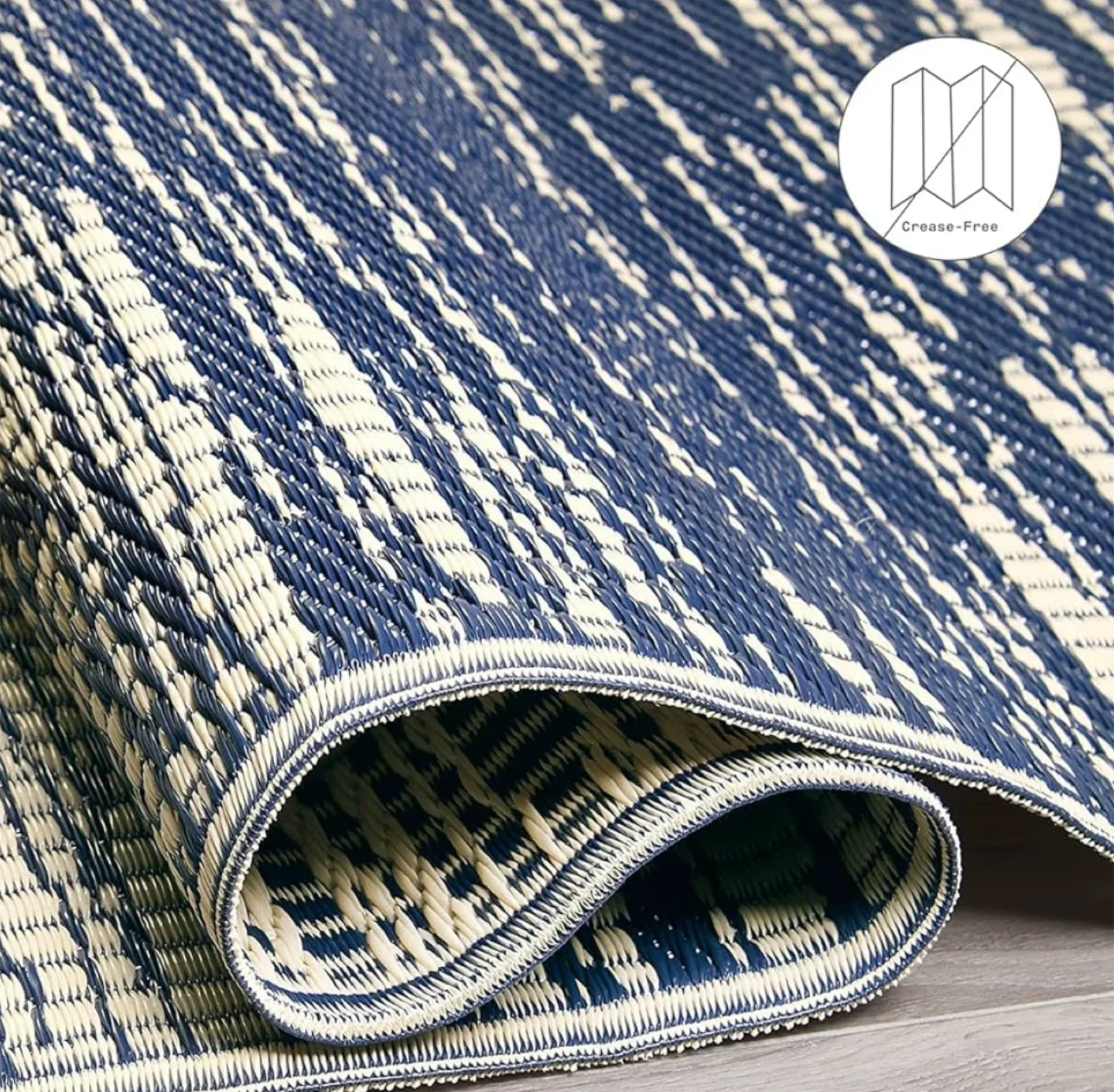 Blue & White Outdoor Rug - Crease-Free & Washable image indicator(3)