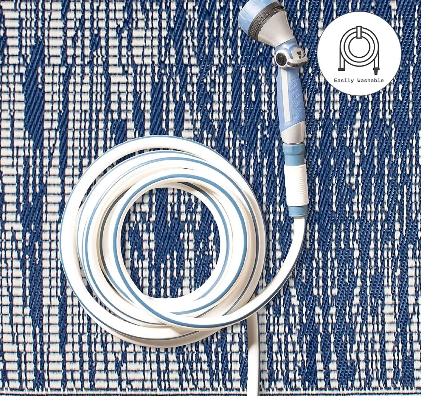 Blue & White Outdoor Rug - Crease-Free & Washable image indicator(2)