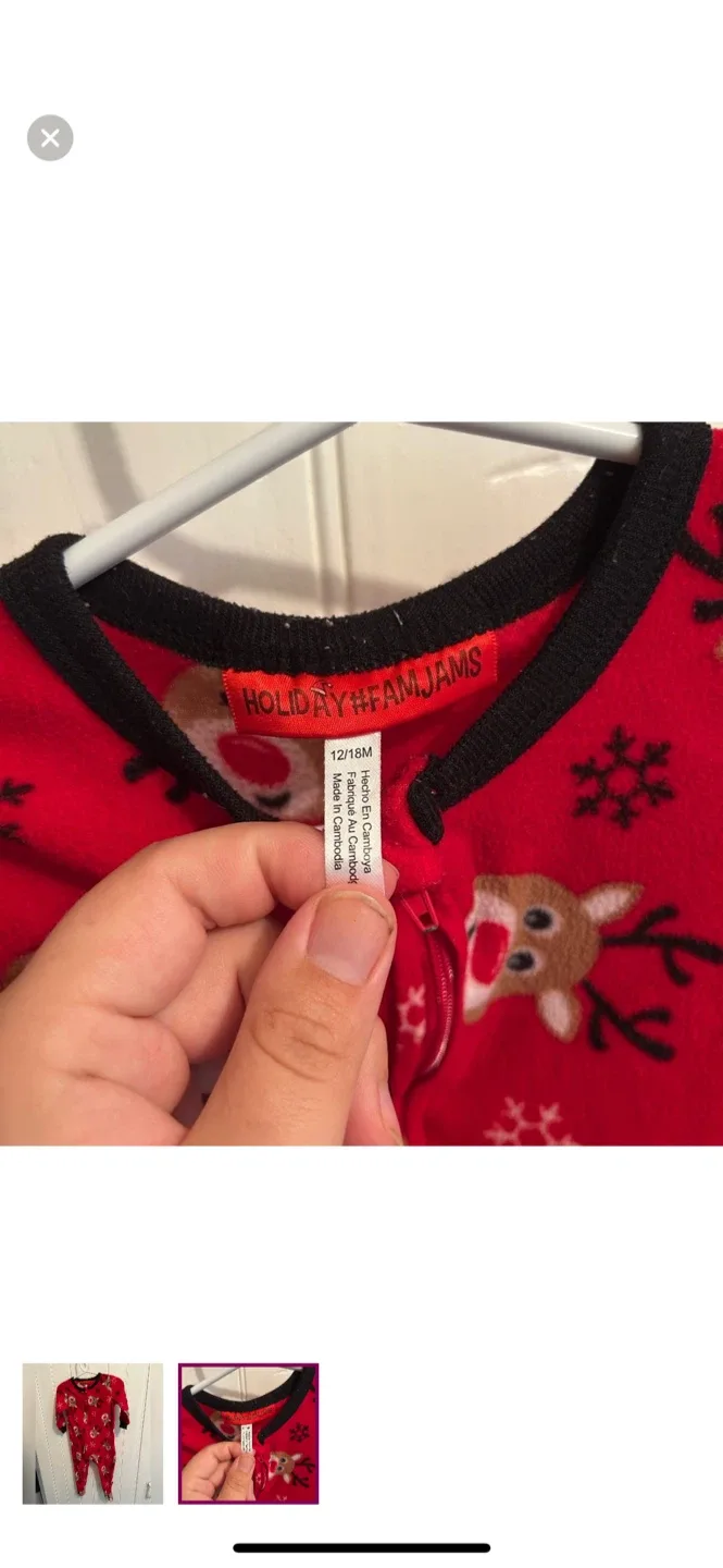 Holiday #FamJams 12/18M Red Reindeer Onesie image indicator(2)