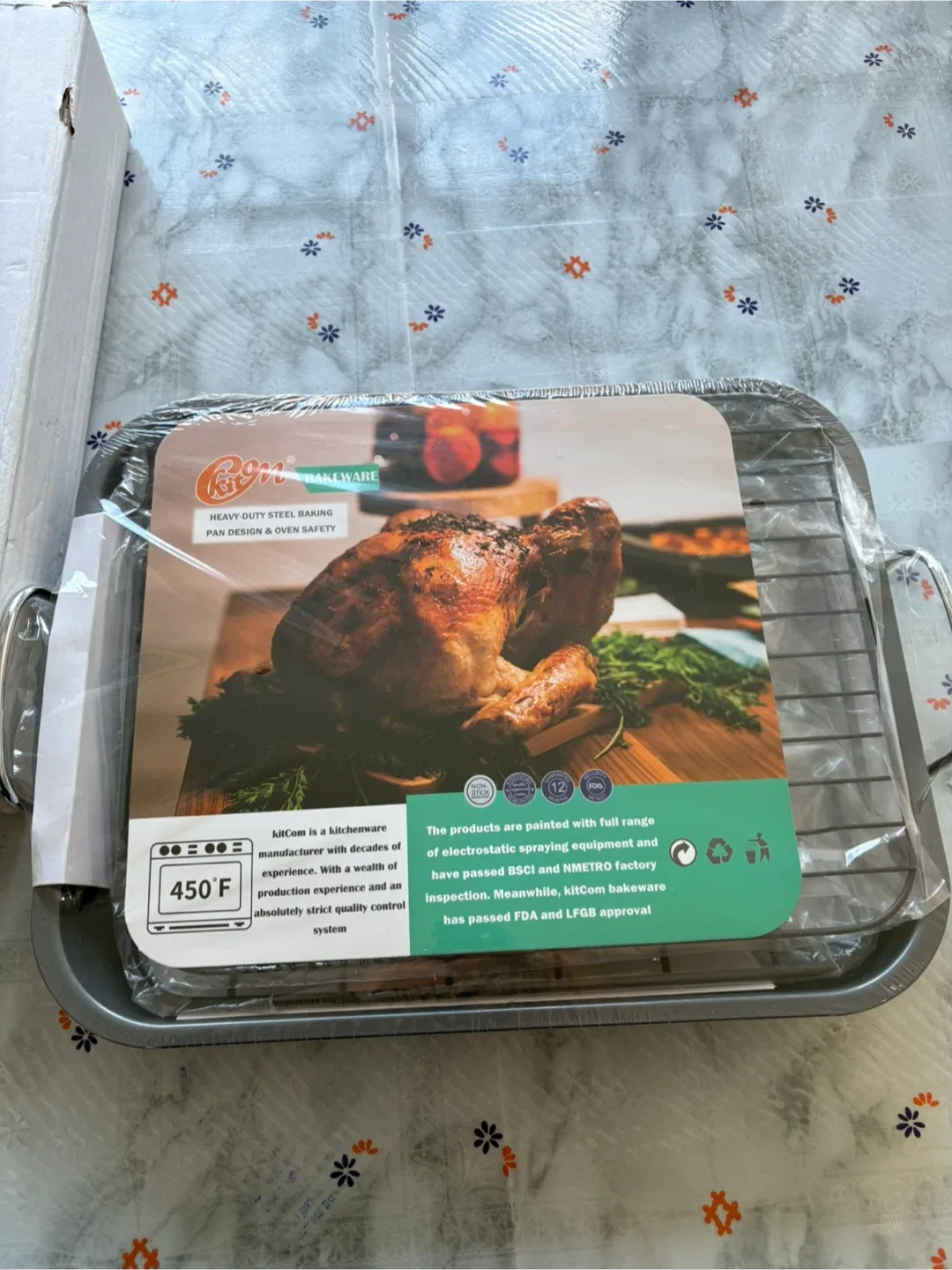 Kitcom Nonstick Roasting Pan with Rack – Gray (Brand New)