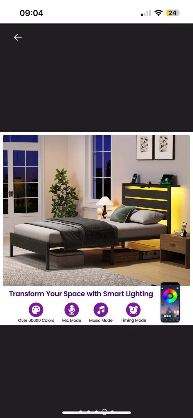 Bed Frame with LED Lights & USB Ports image indicator(2)