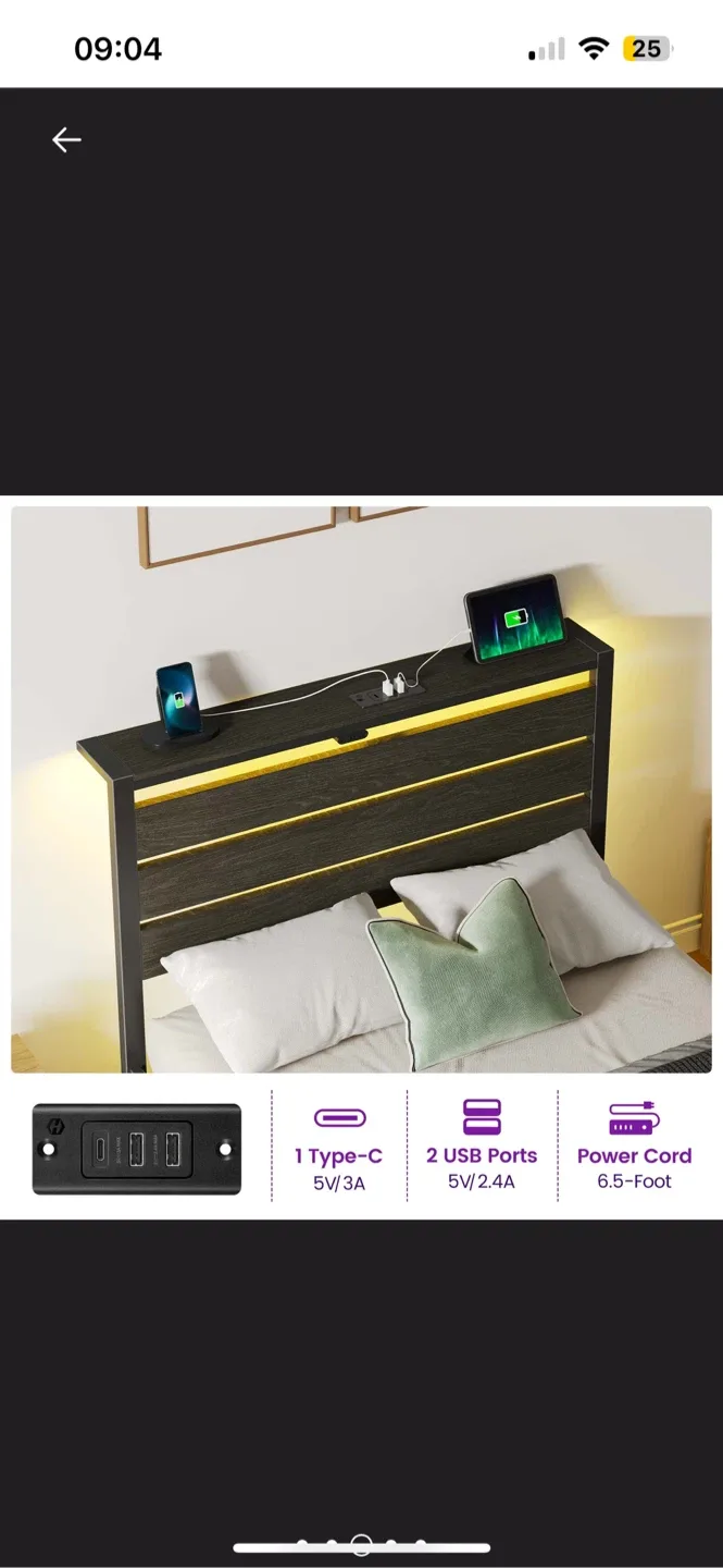 Bed Frame with LED Lights & USB Ports image indicator(3)