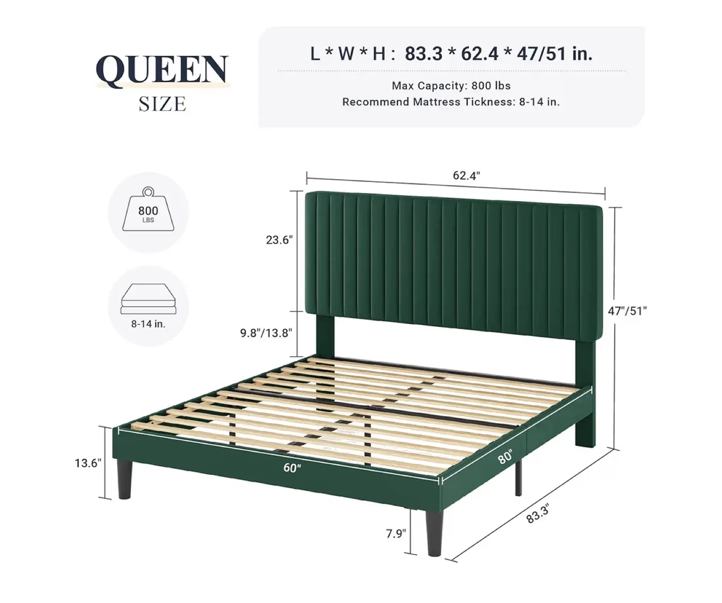 The Art of Living Green Velvet Bed image indicator(3)