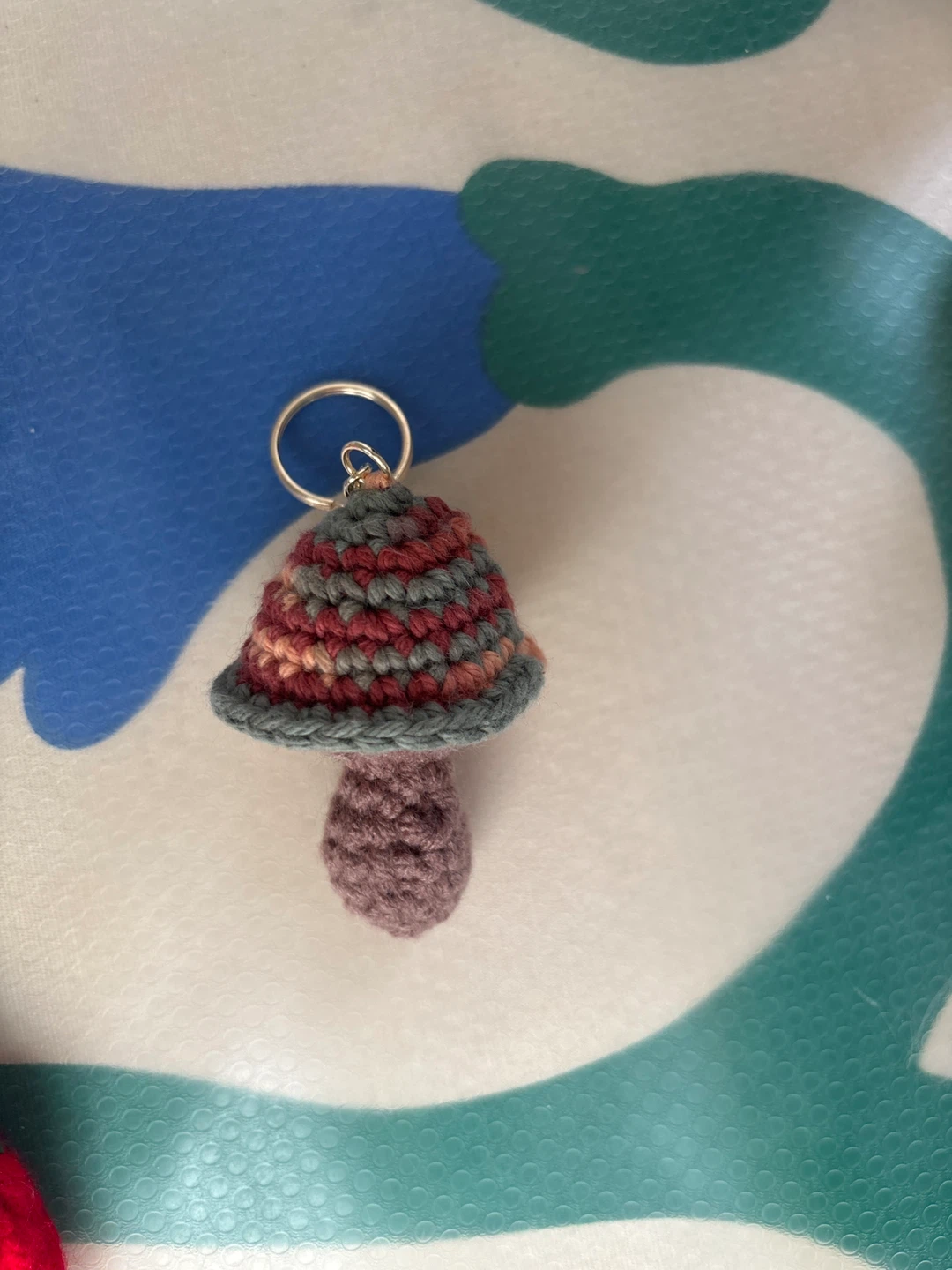 Crocheted Mushroom Keychain - Handmade
