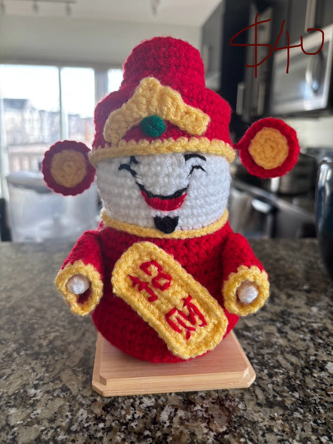 Handmade Crochet God of Wealth Figurine - $40 - photo 3