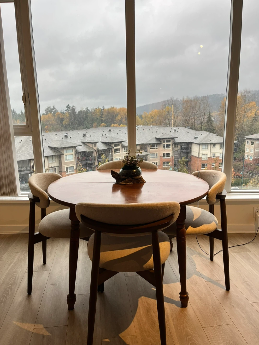 Round Wooden Dining Table with Leaves