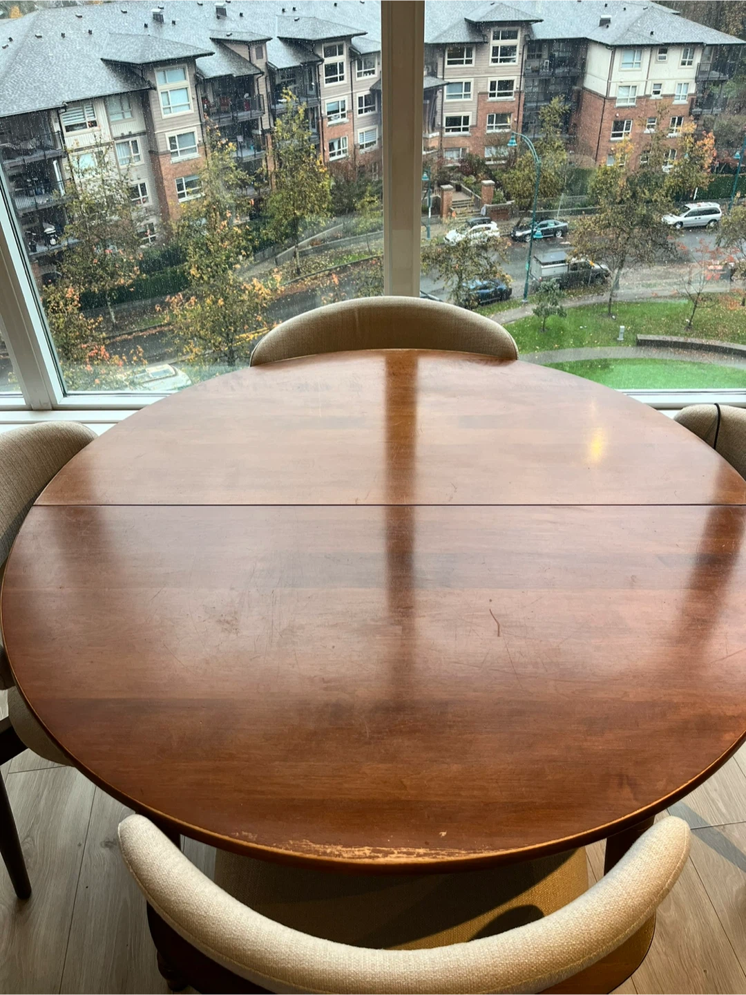 Round Wooden Dining Table with Leaves - photo 2
