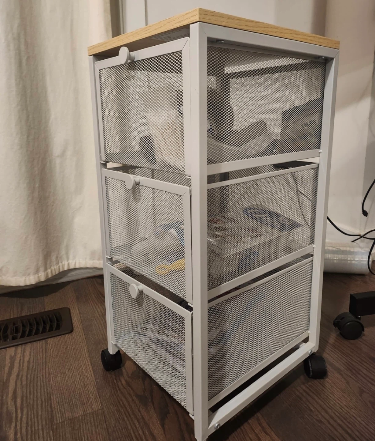 White Mesh Rolling Cart