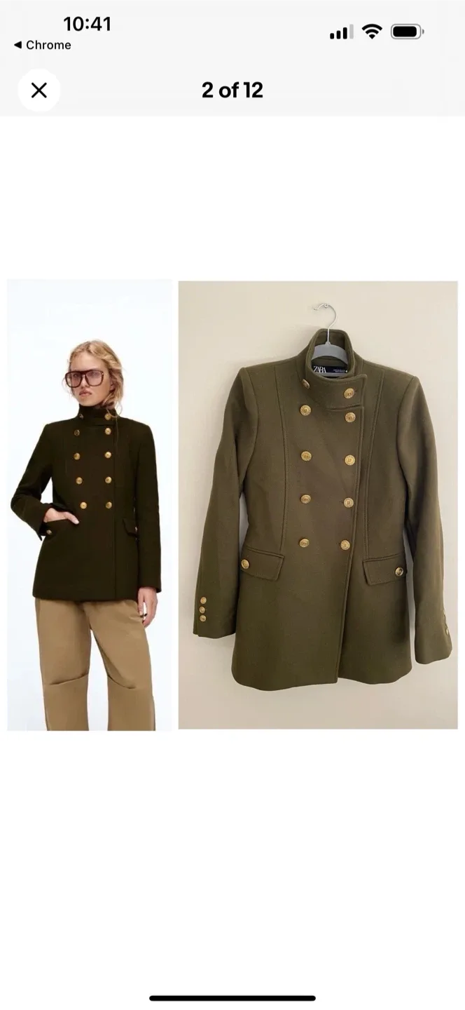 Zara Olive Green Military Style Coat