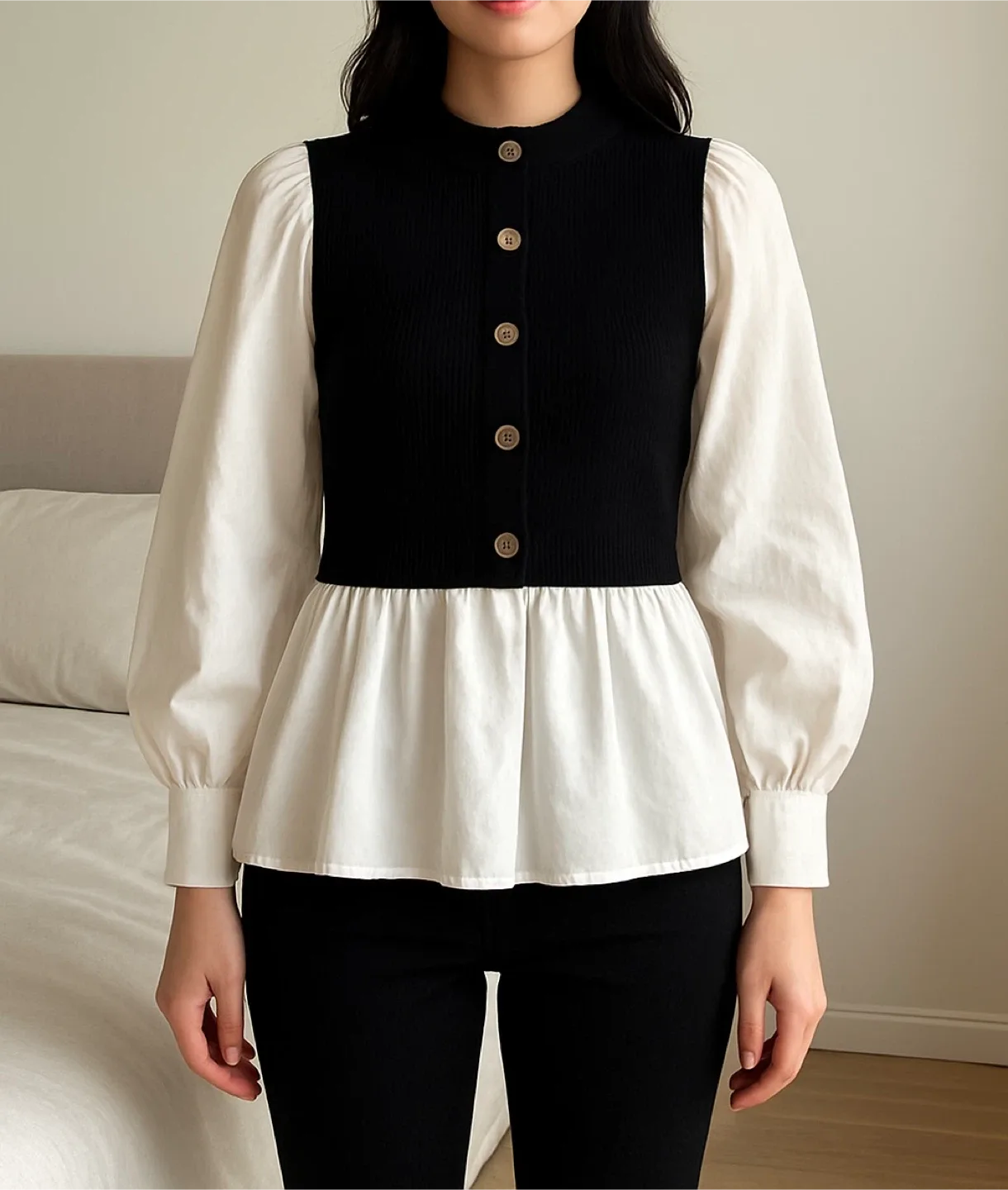 Black & White Button-Up Top